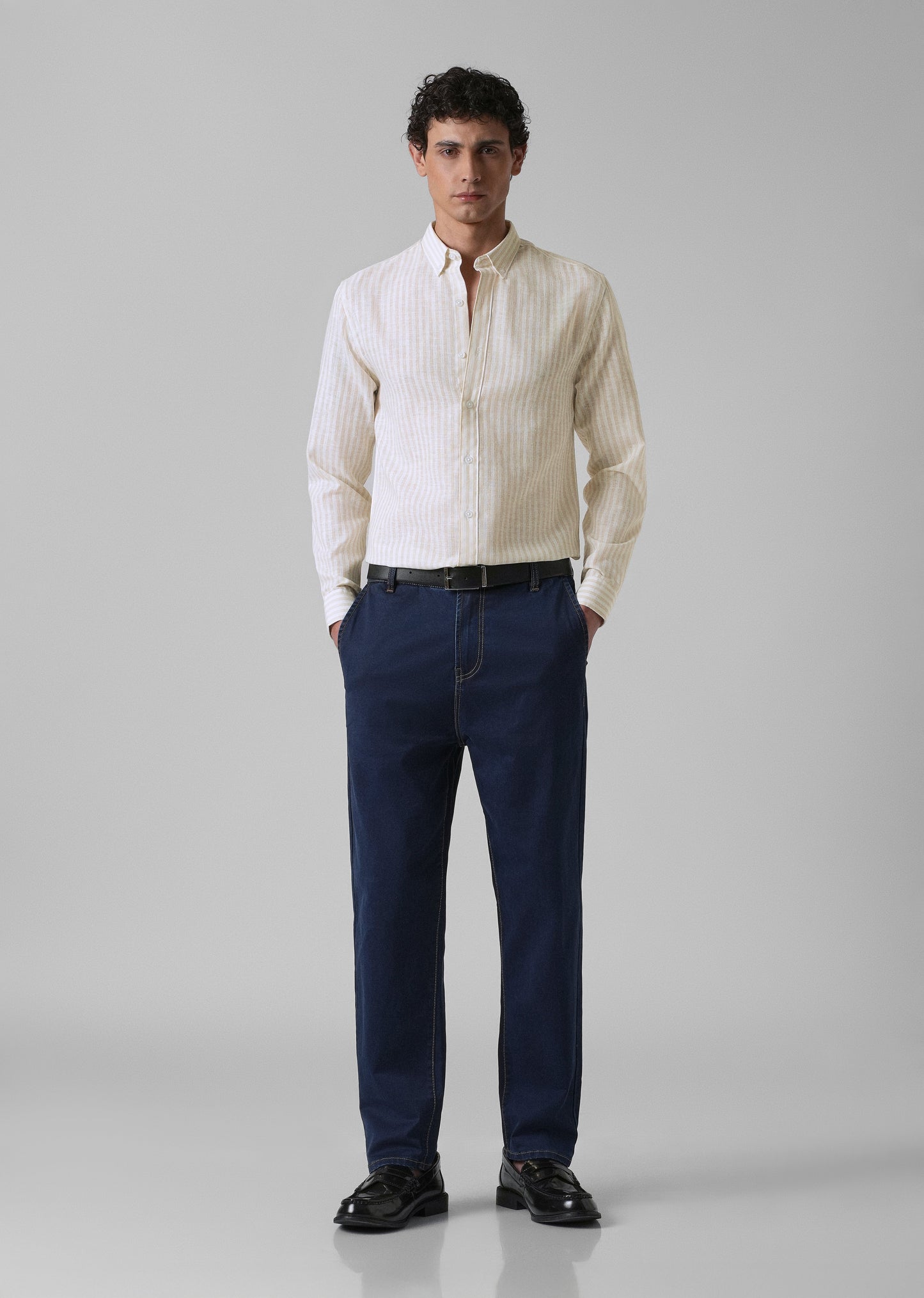 Cream Pin Stripe Blended linen shirt