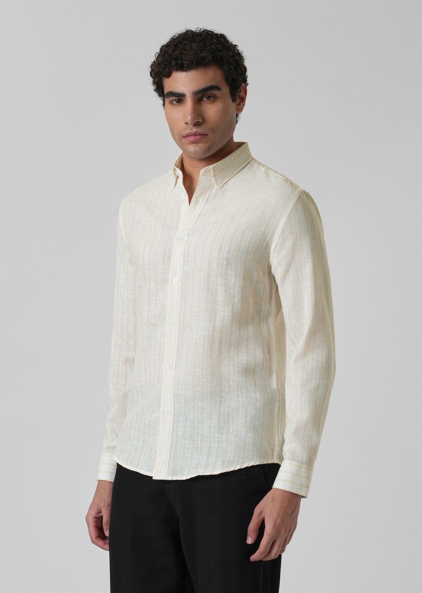 Cream Yellow Linen Stripe Shirt