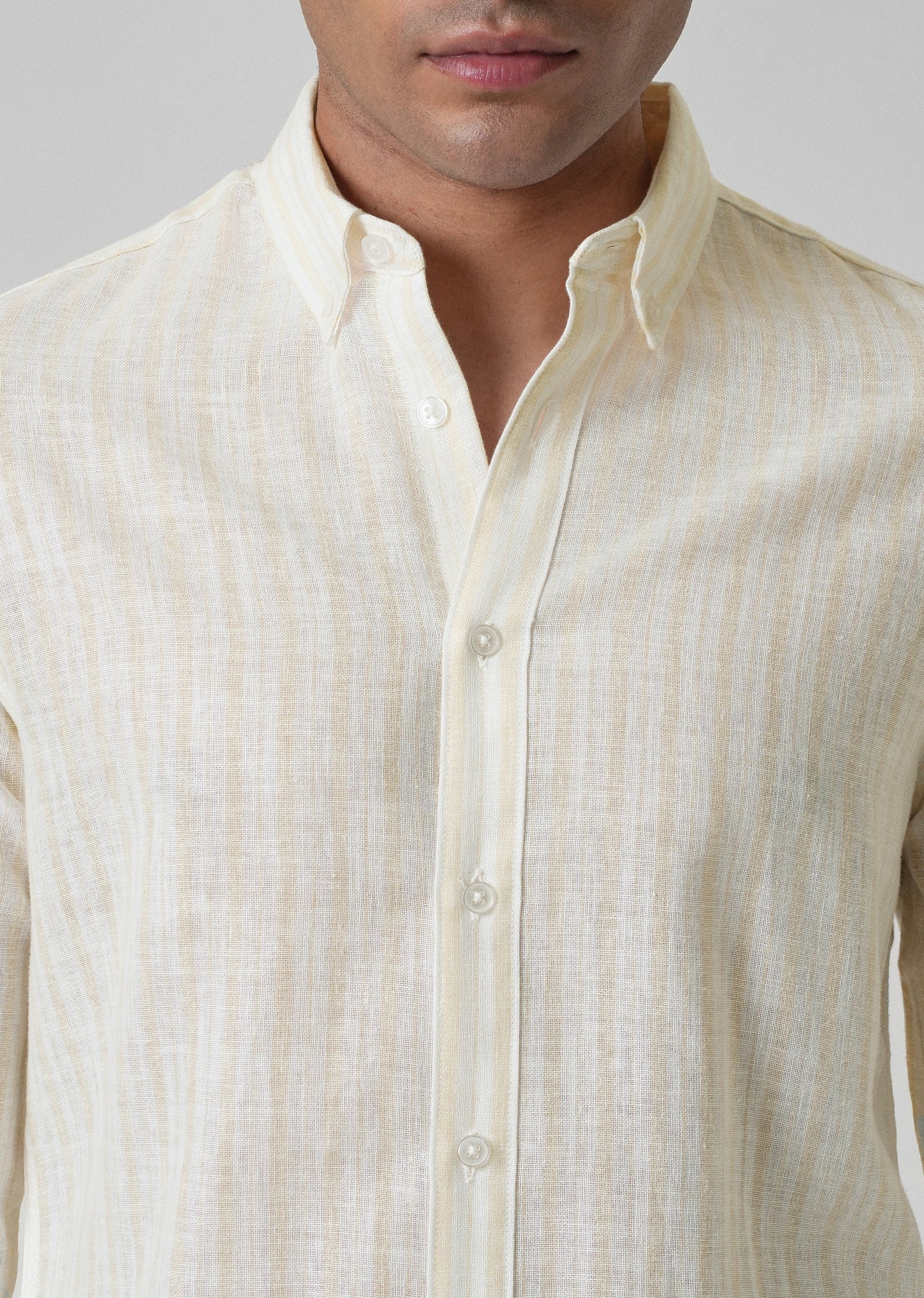 Cream Yellow Linen Stripe Shirt
