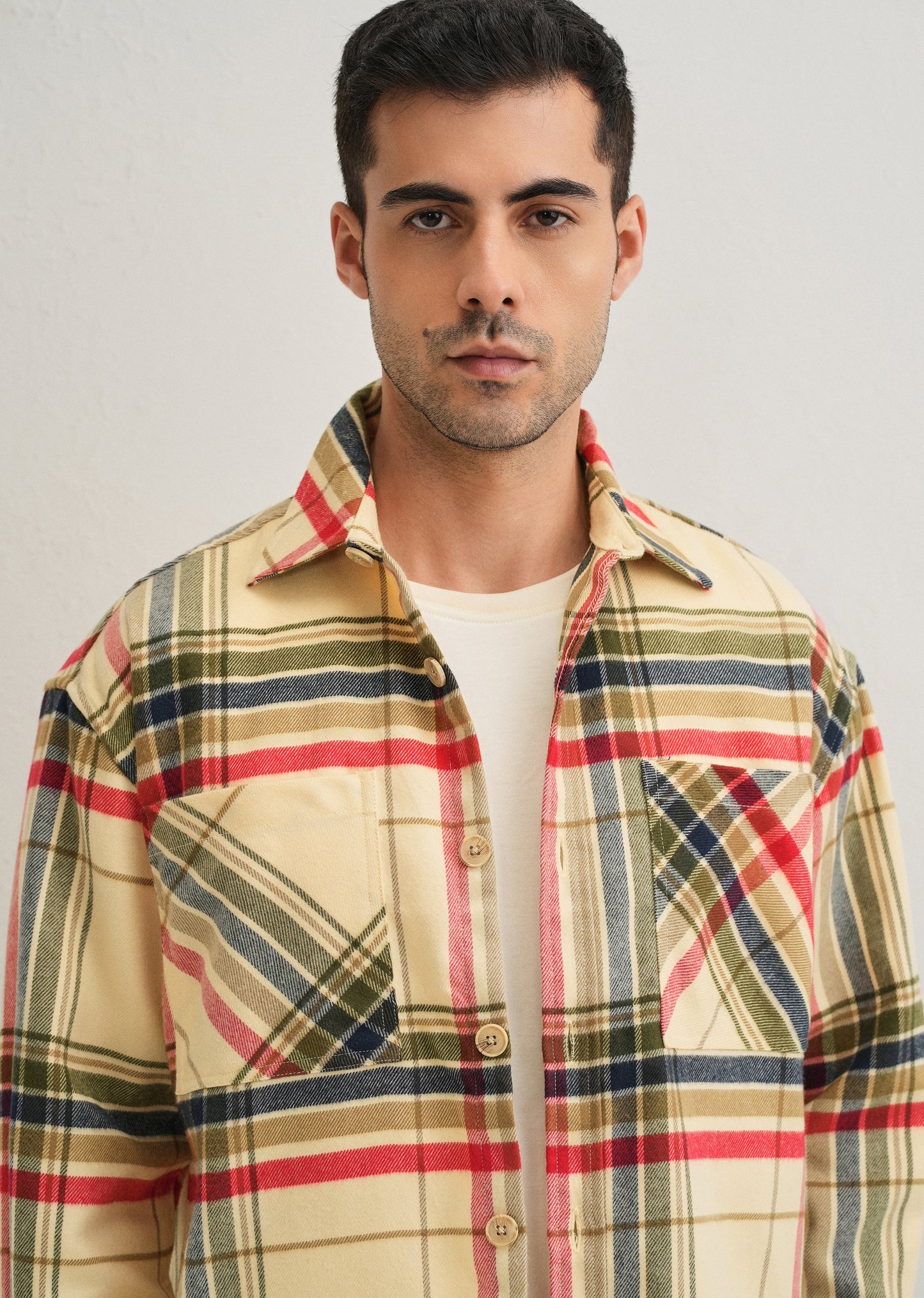 Cream Checked Relaxed Fit Shacket