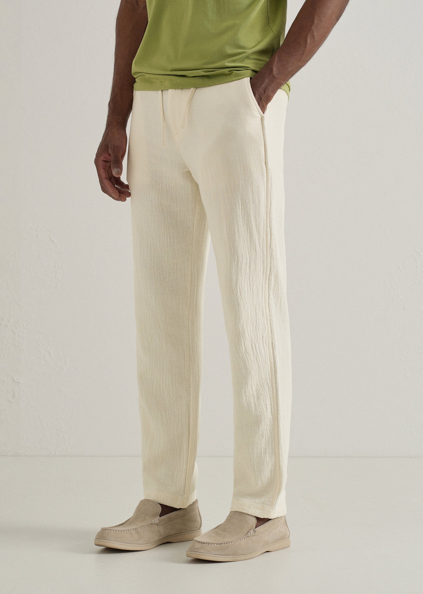 Cream Crinkled Cotton Trouser