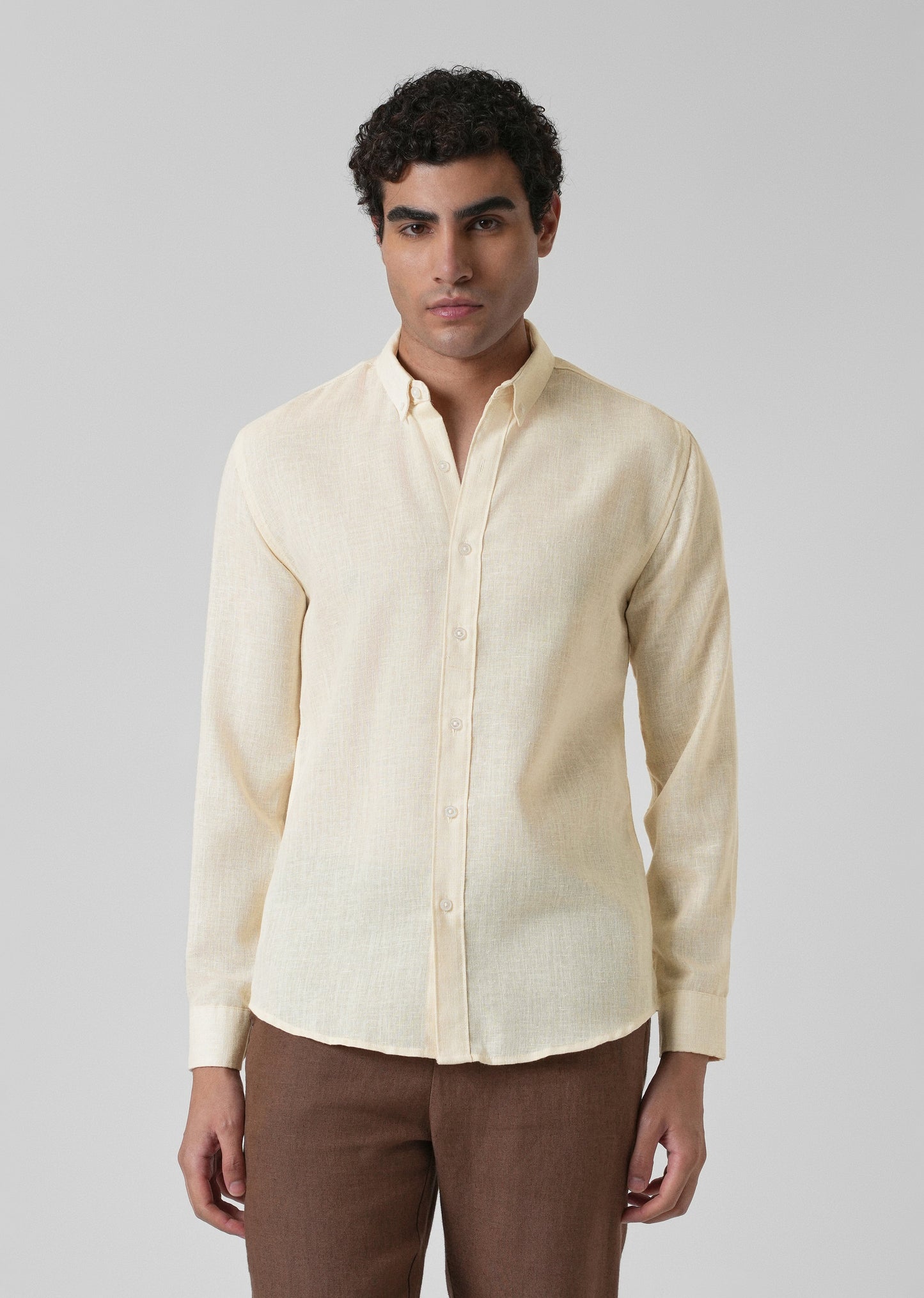 Creamish Yellow Blended Linen Shirt