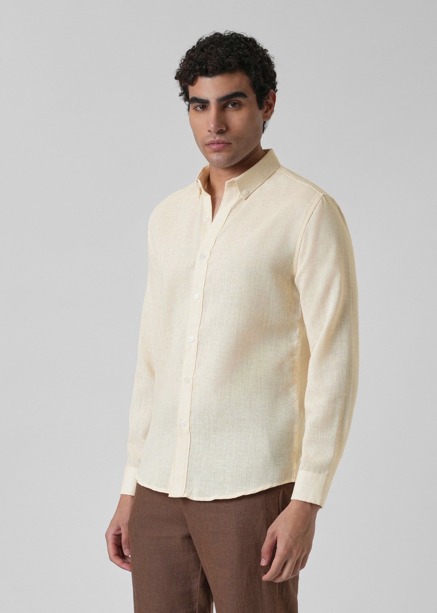 Creamish Yellow Blended Linen Shirt