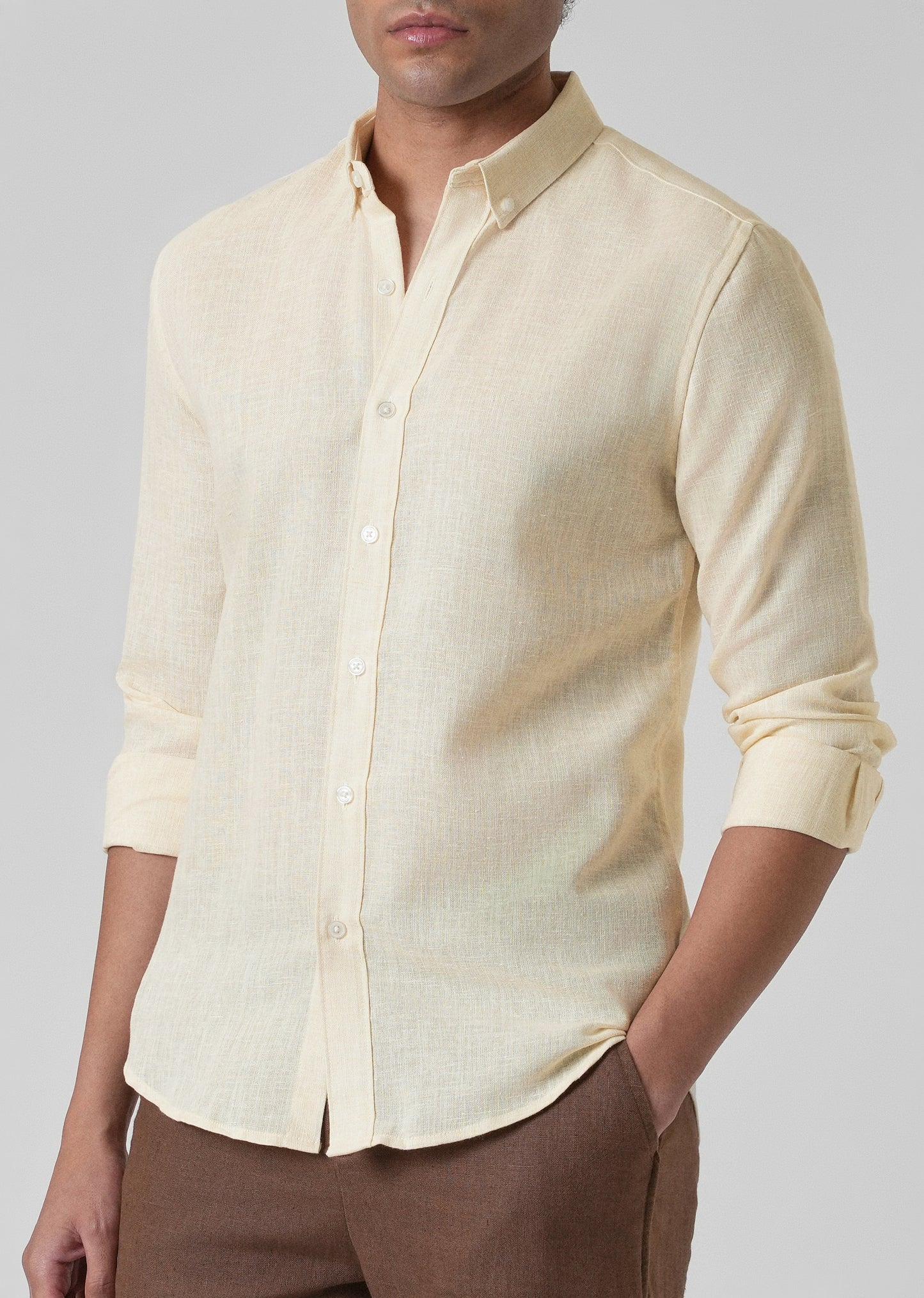 Creamish Yellow Blended Linen Shirt