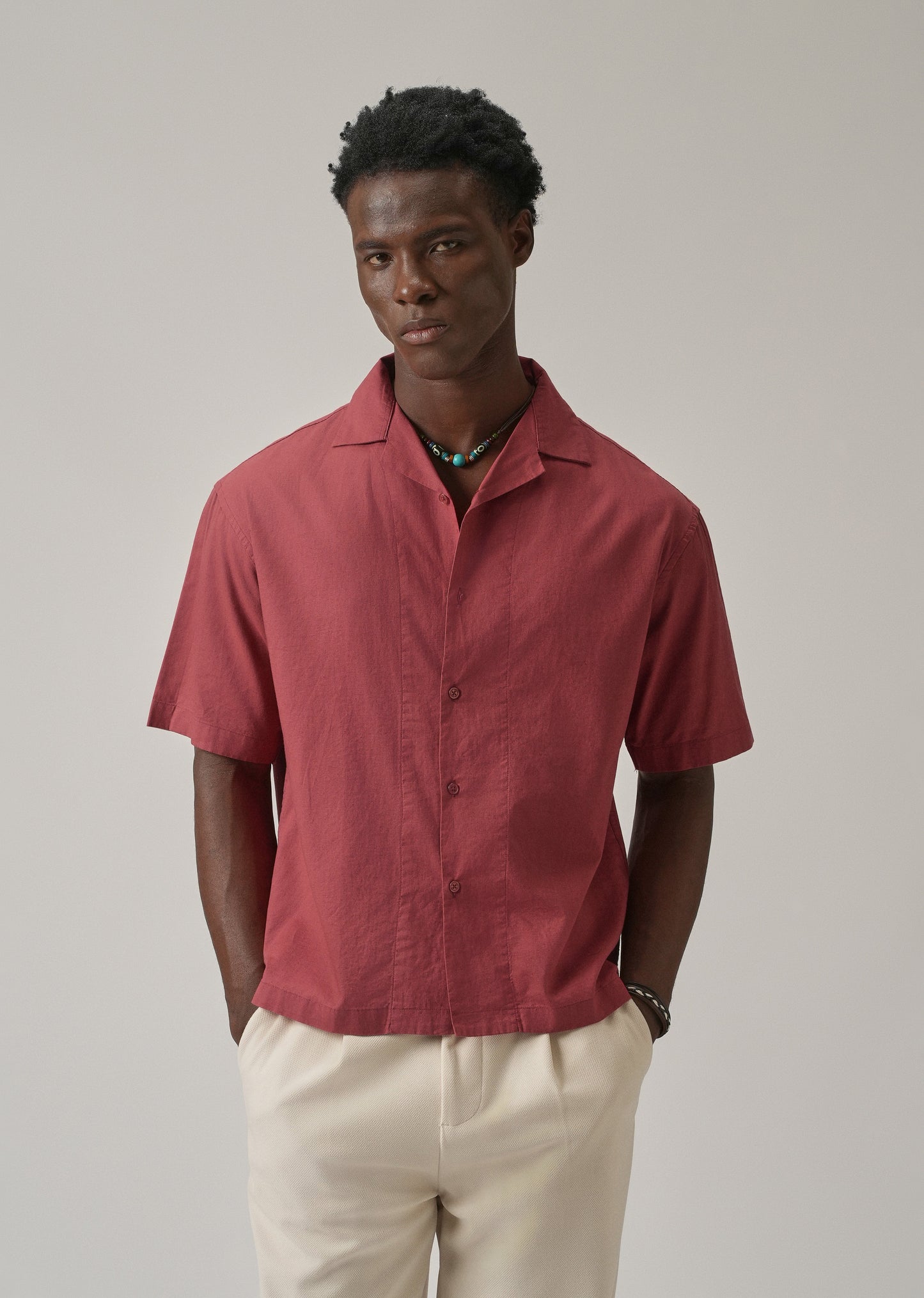 Crimson Red Cotton/Linen Shirt