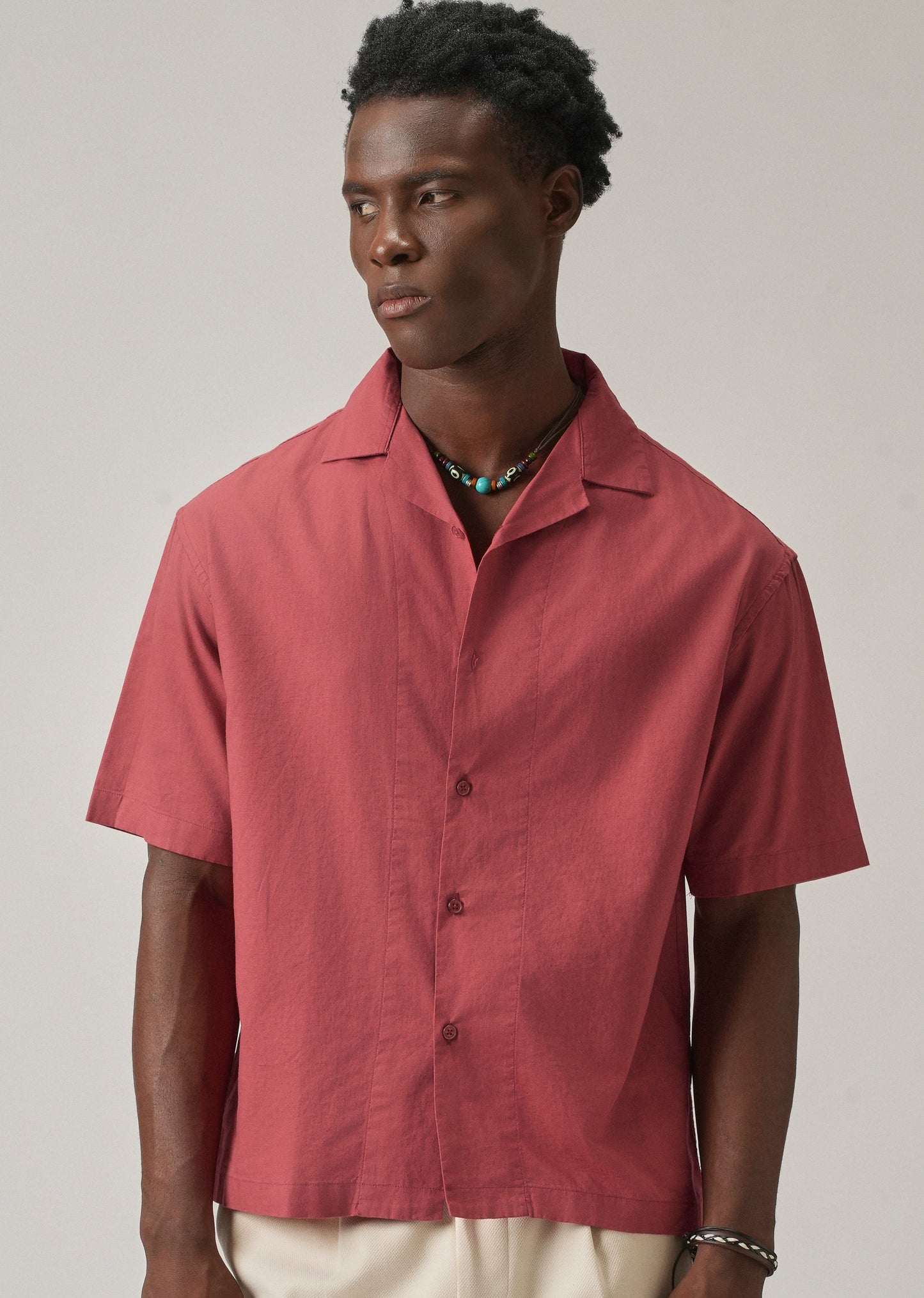 Crimson Red Cotton/Linen Shirt