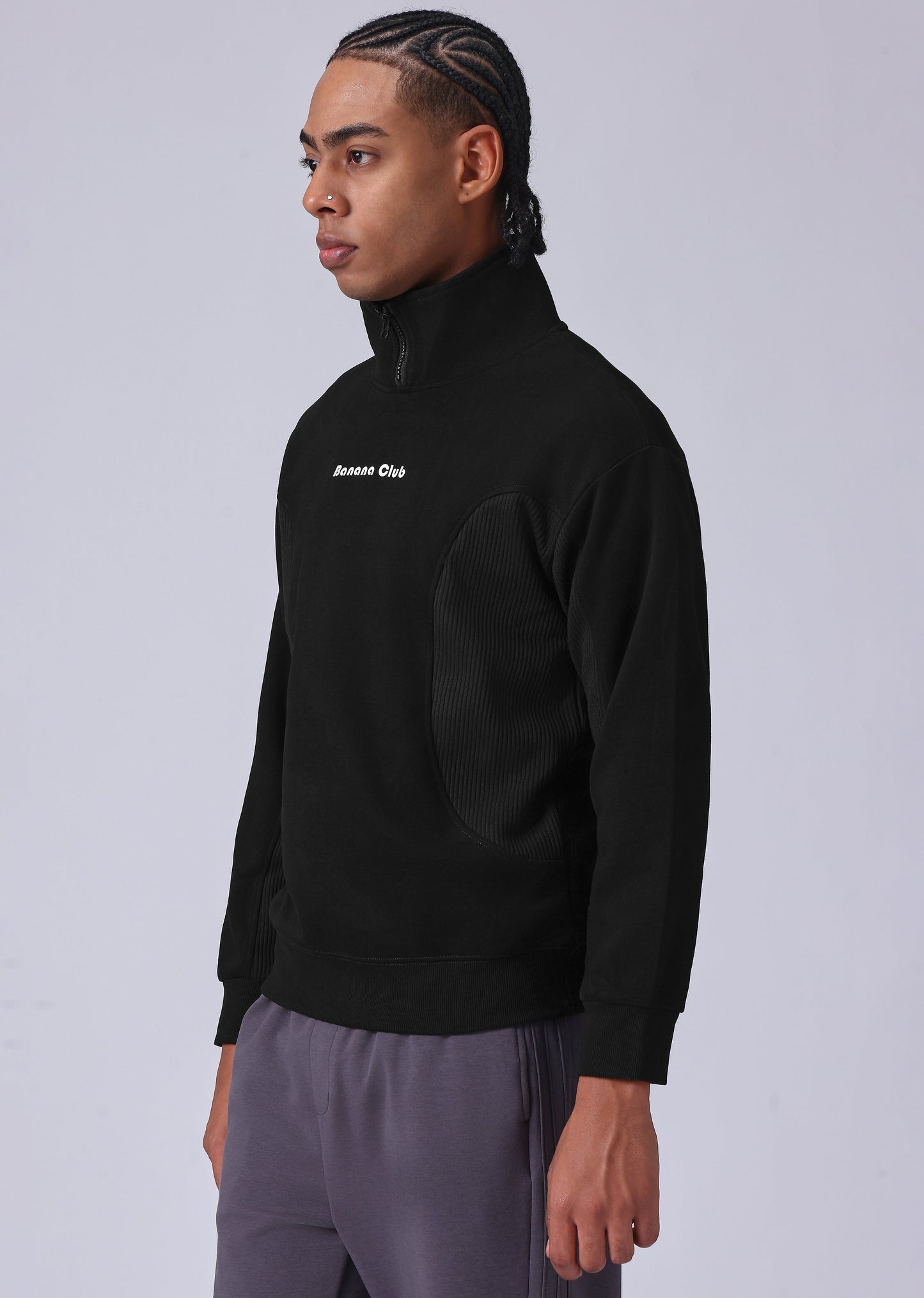 Cut and Sew Black Zipper Sweatshirt