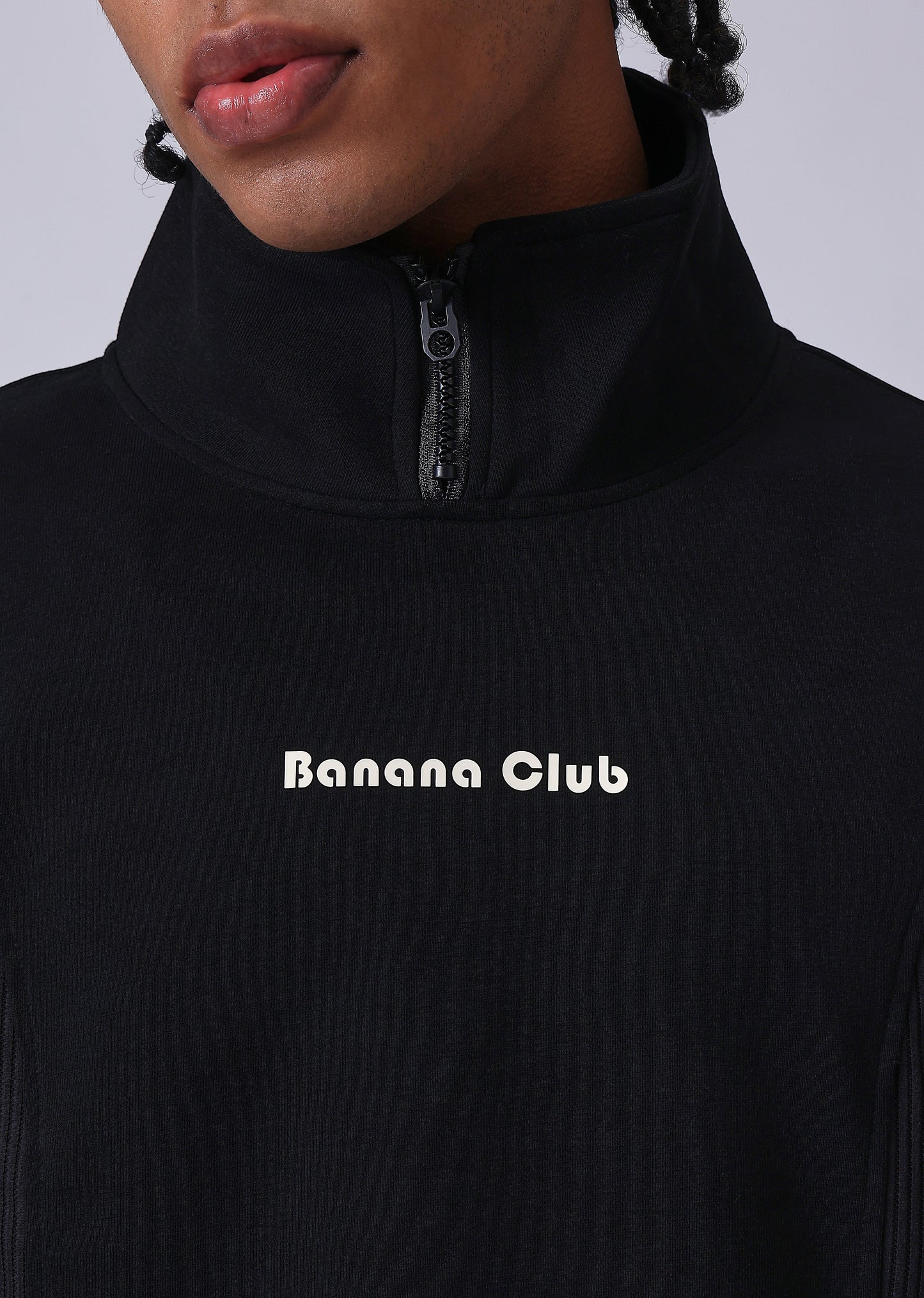 Cut and Sew Black Zipper Sweatshirt