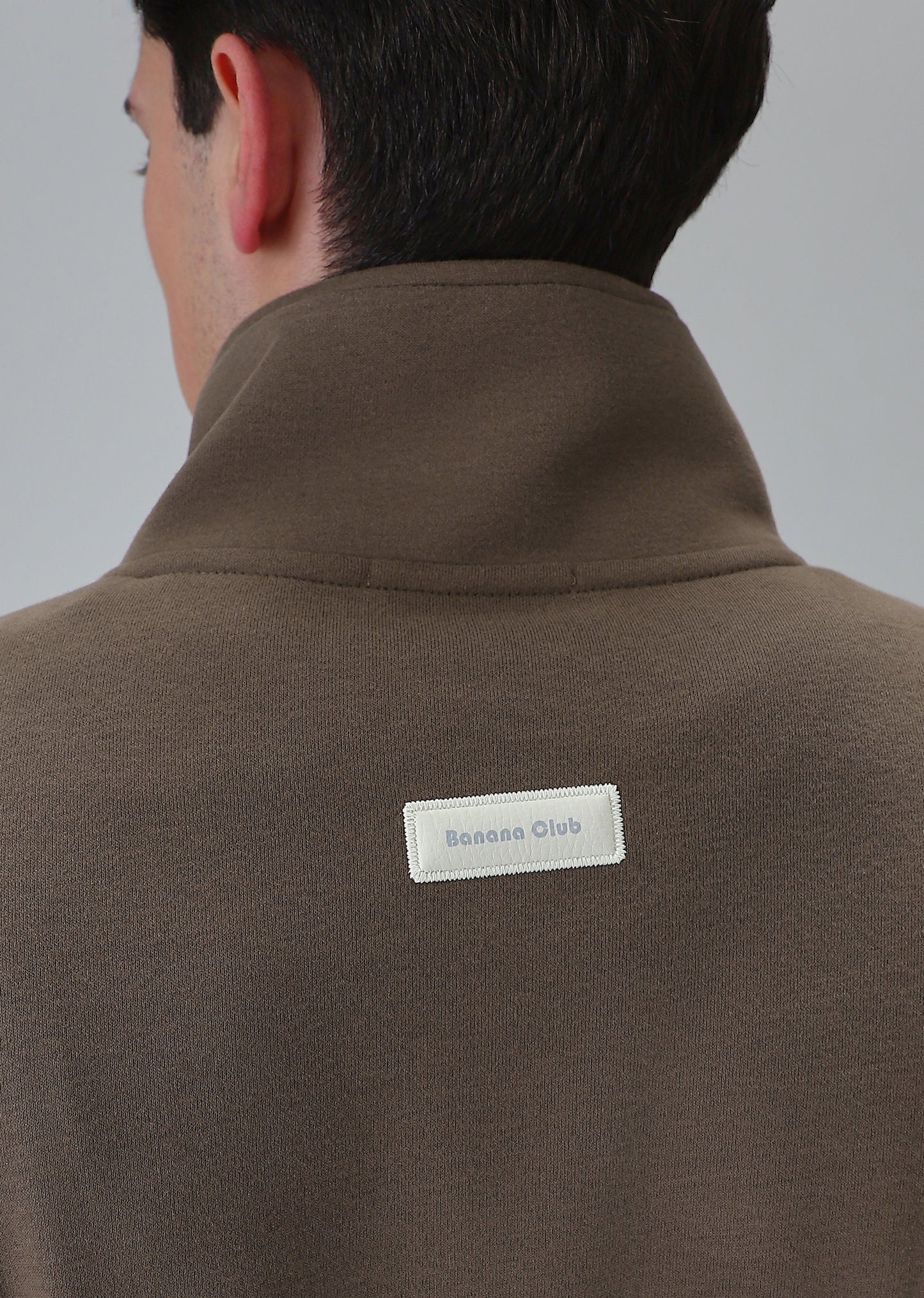 Cut and Sew Brown Zipper Sweatshirt