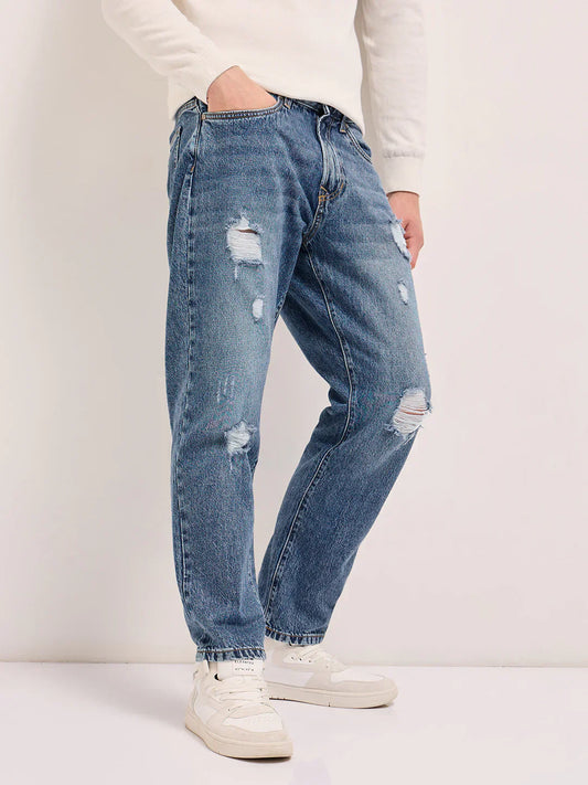 Fade Distressed Mid-Rise Relaxed Fit Jeans