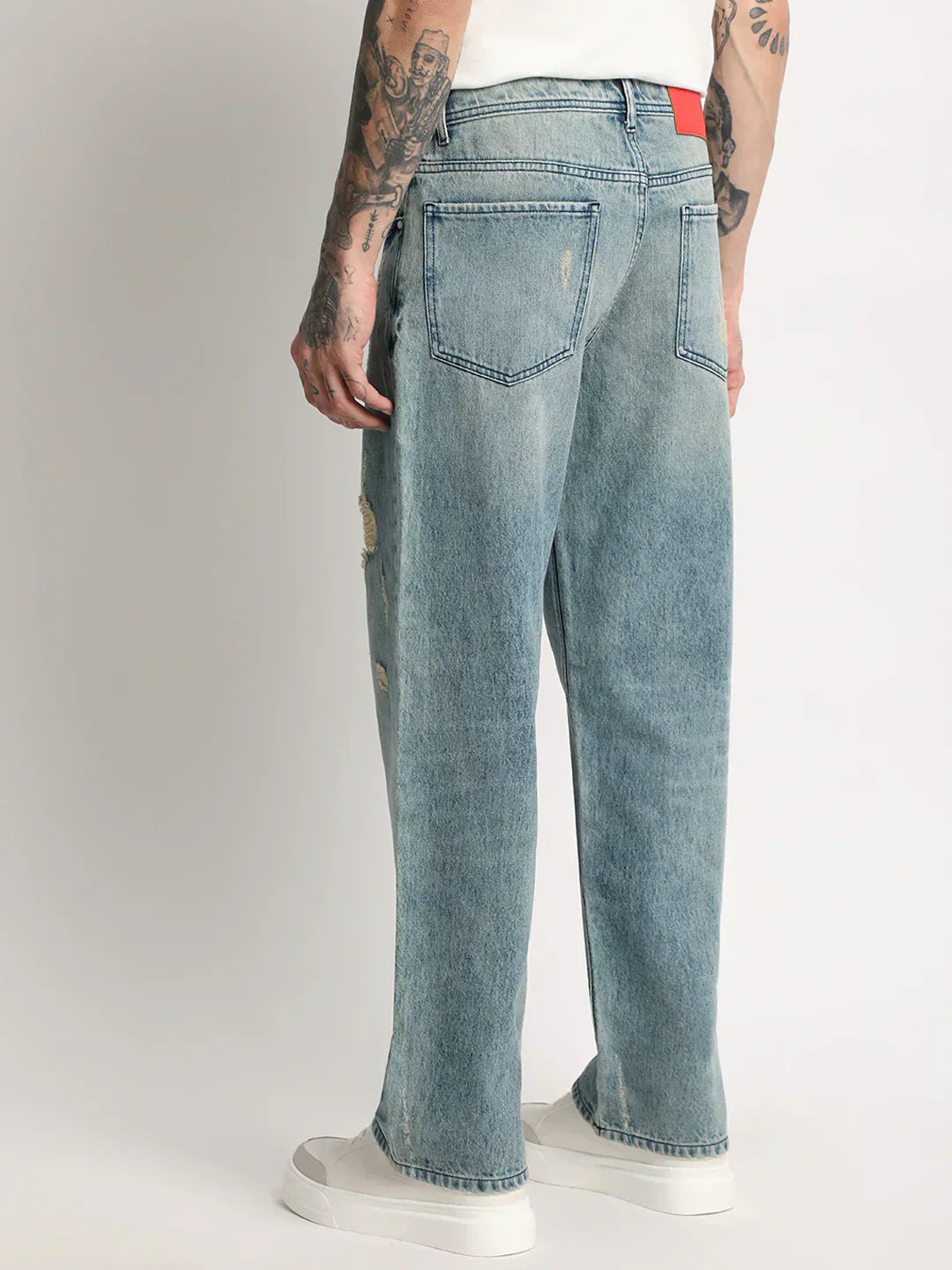 Men Light Blue Solid Mid Rise Straight Fit Jean