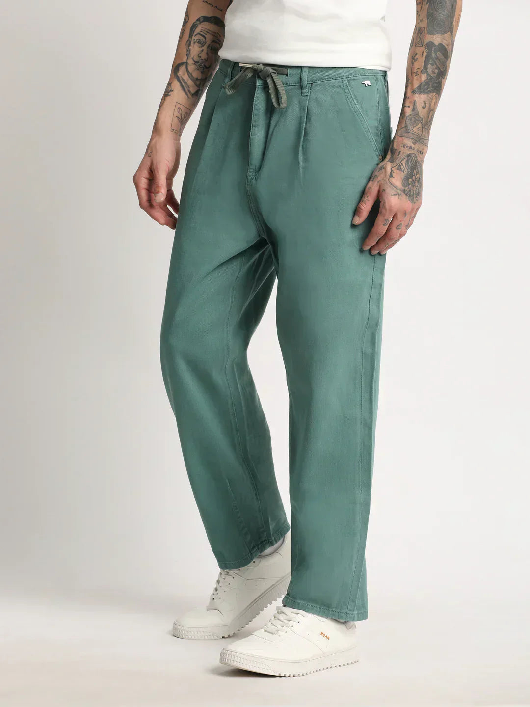 Men Teal Green Solid Mid Rise Straight Fit Jean