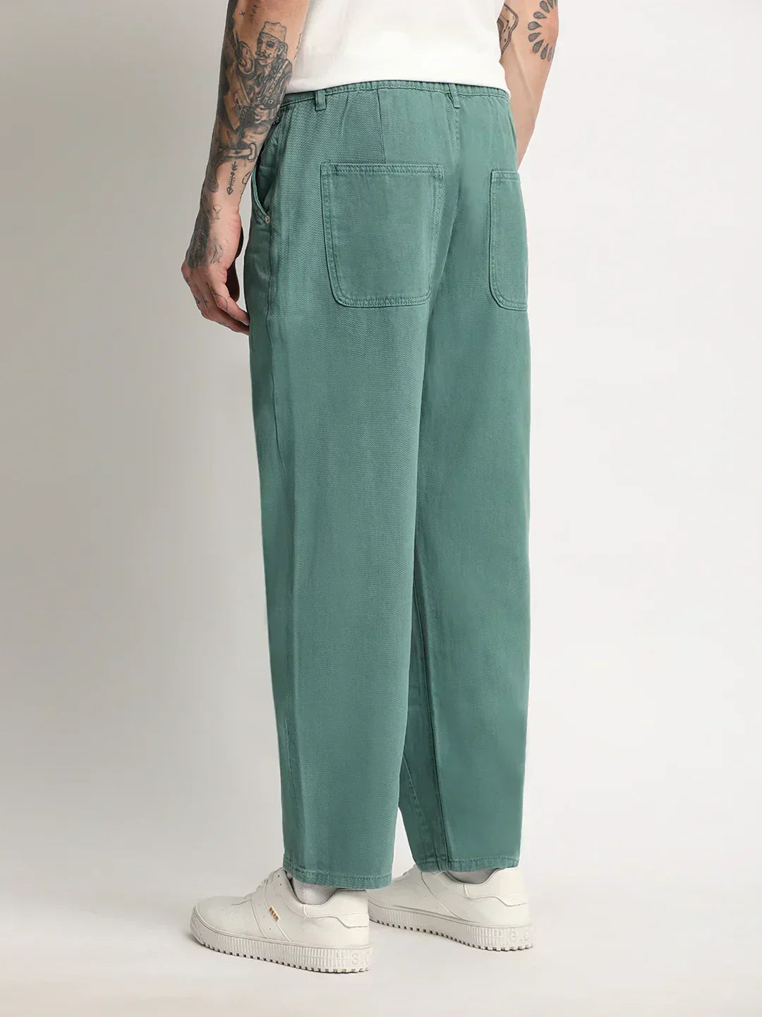 Men Teal Green Solid Mid Rise Straight Fit Jean