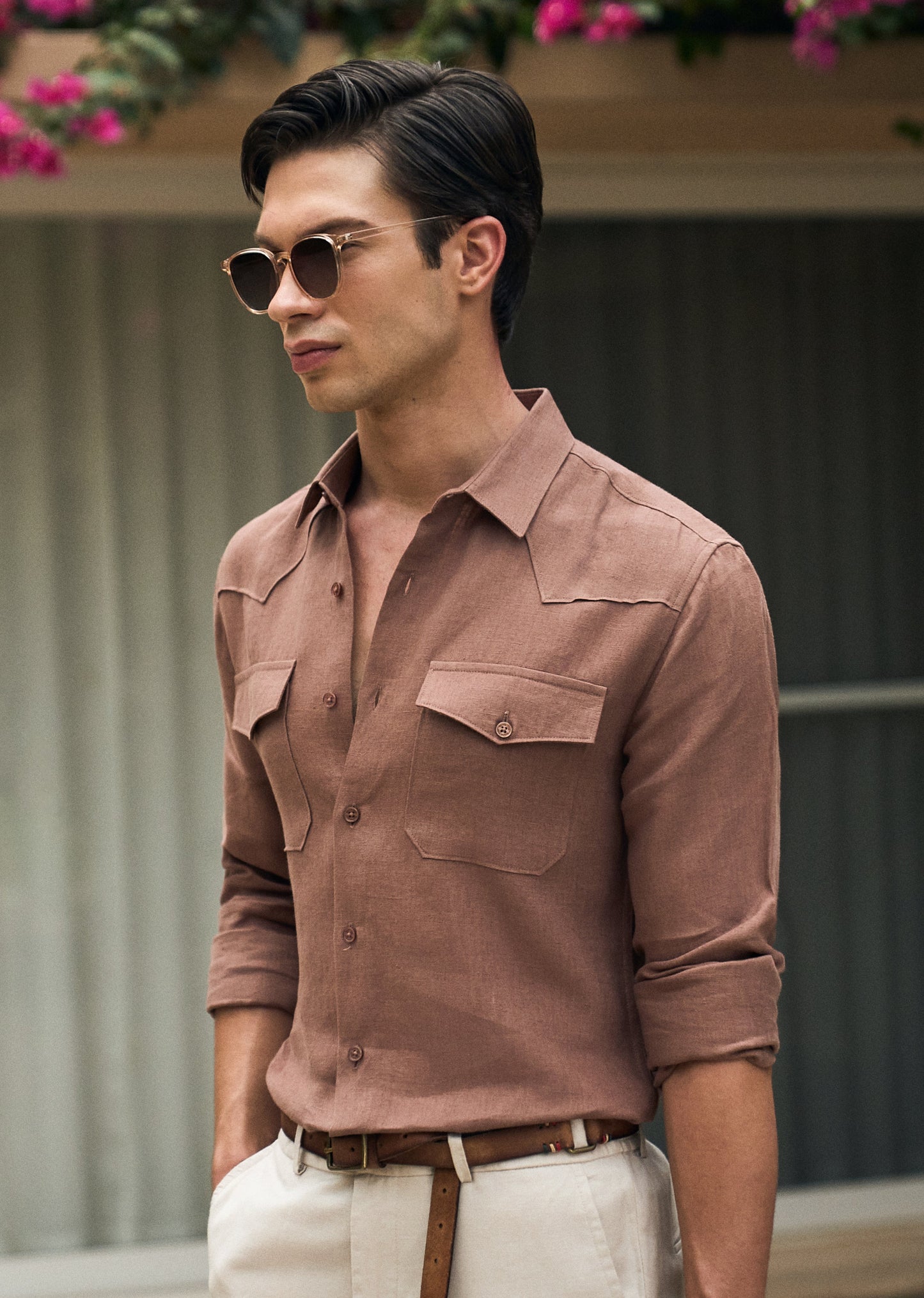 Brown Double Pocket 100% Pure Irish Linen Shirt