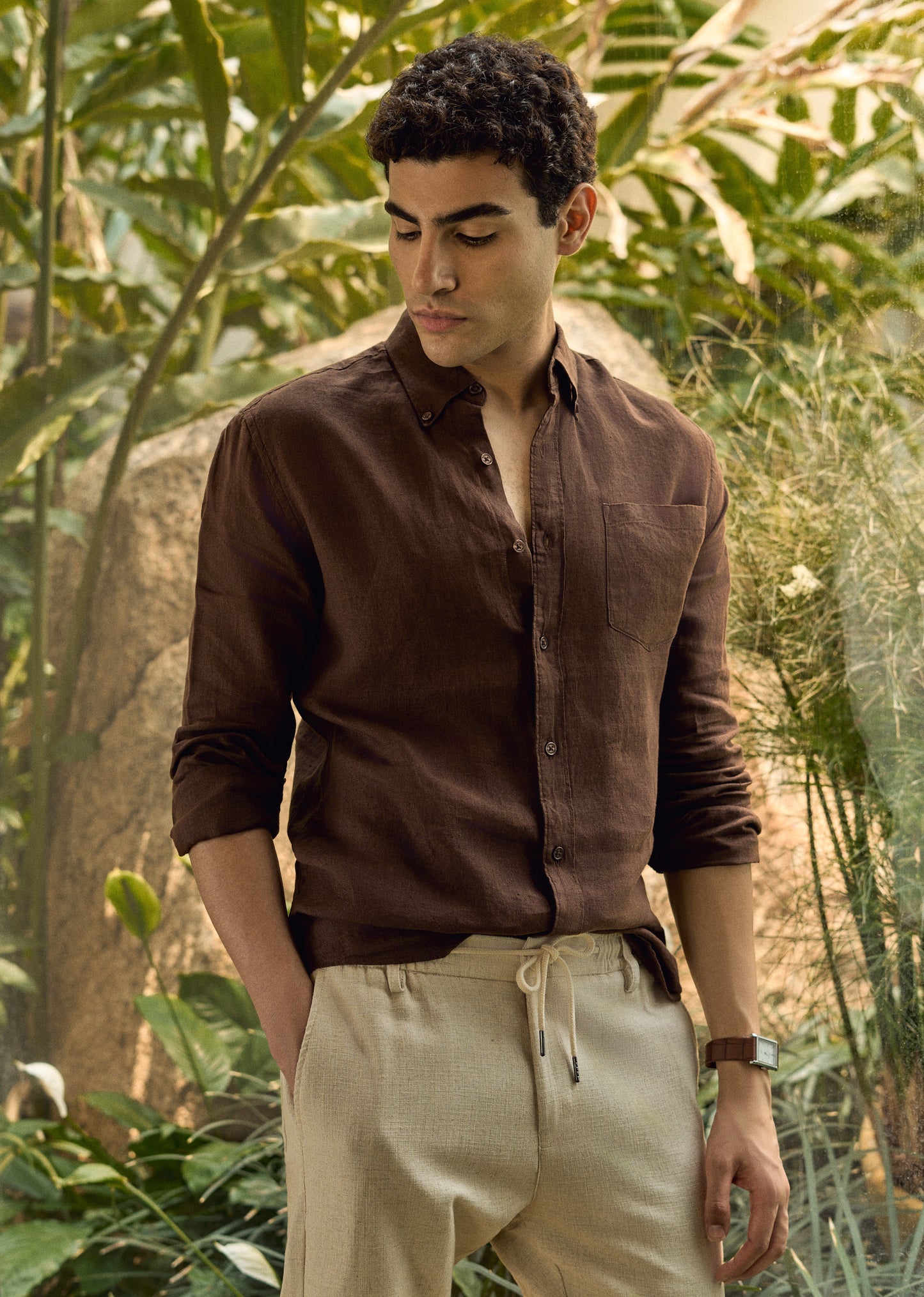 100% Pure Brown Linen Shirt