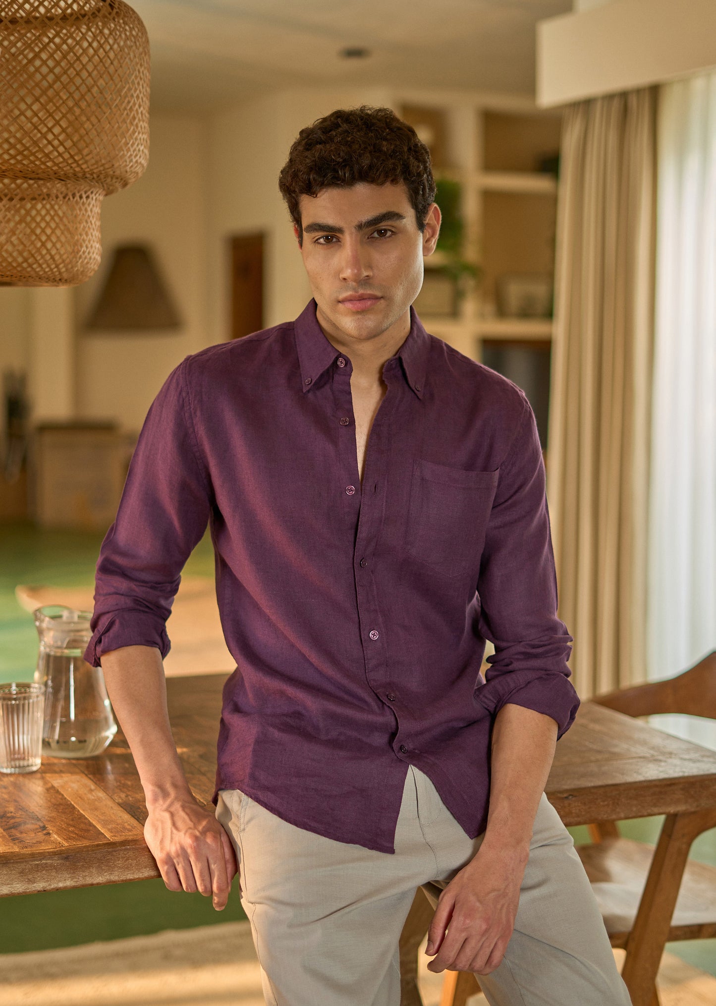 100% Pure Violet Linen Shirt