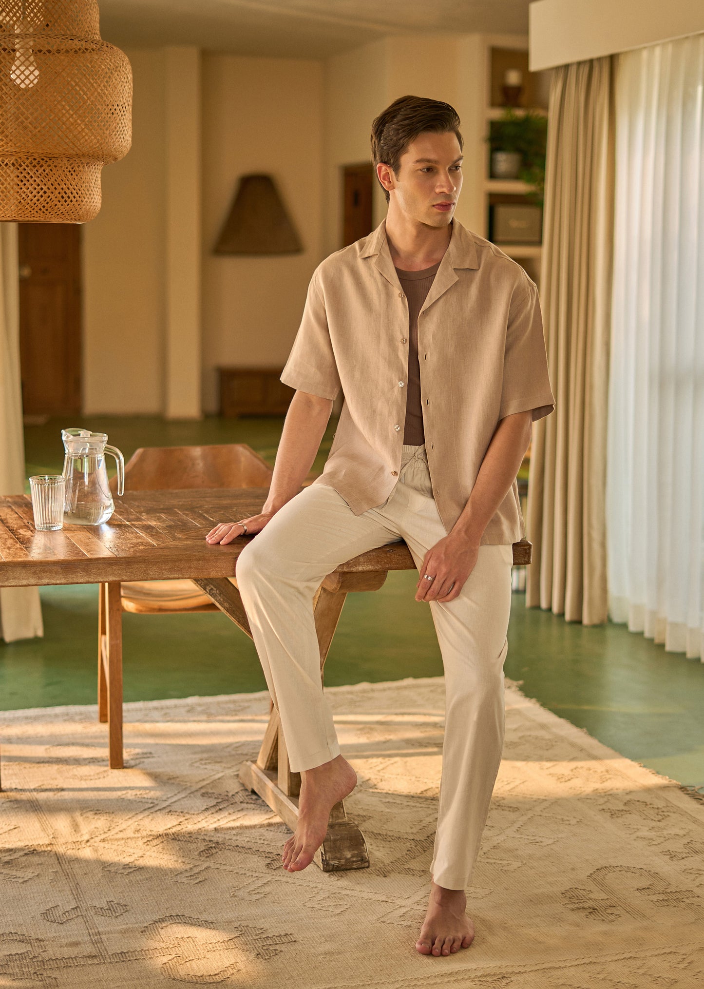 100% Pure Irish Tan Beige Linen Shirt