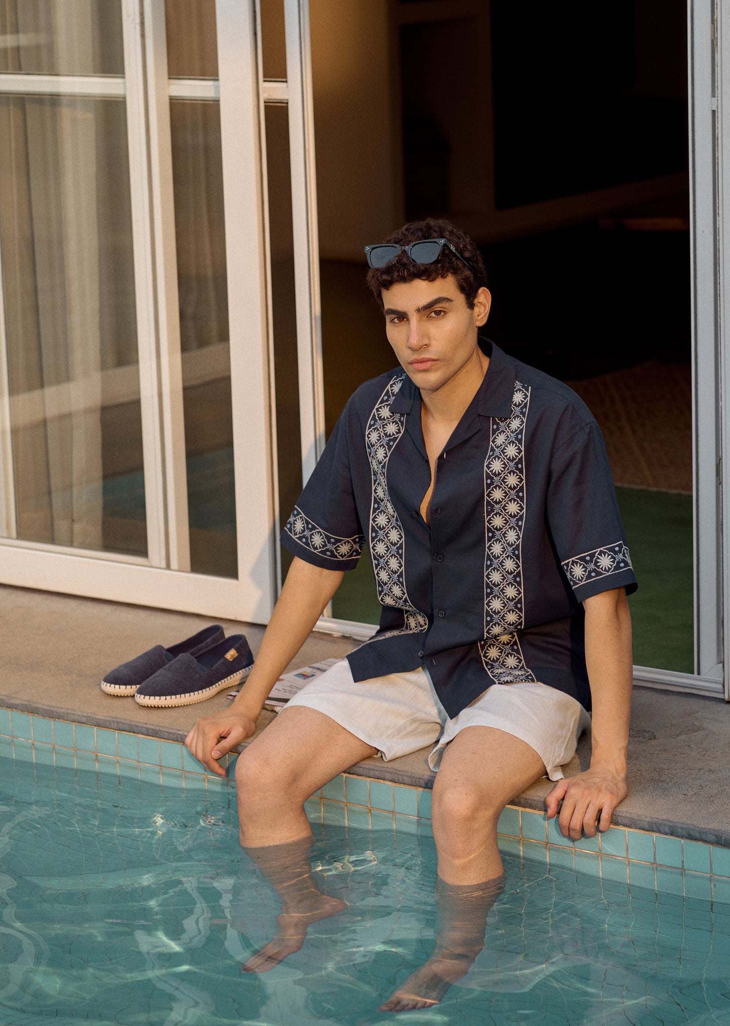 Geometric Embroidery Linen Shirt