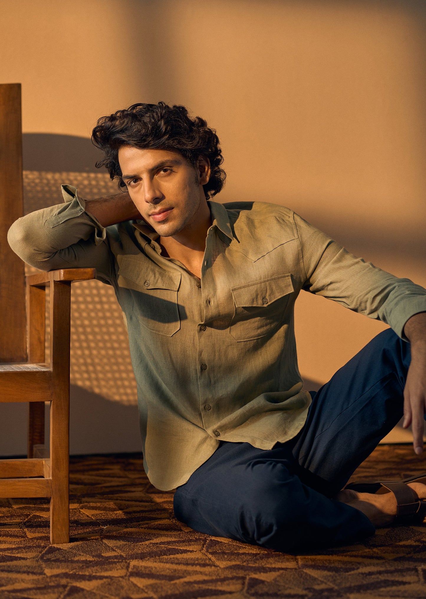 Green Double Pocket 100% Pure Irish Linen Shirt