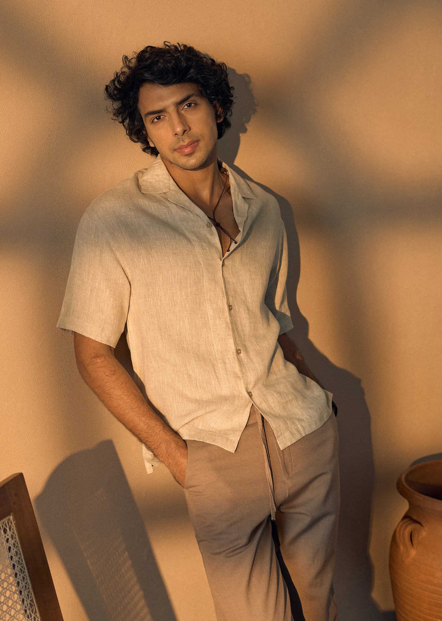 100% Pure Irish Light Beige Linen Shirt