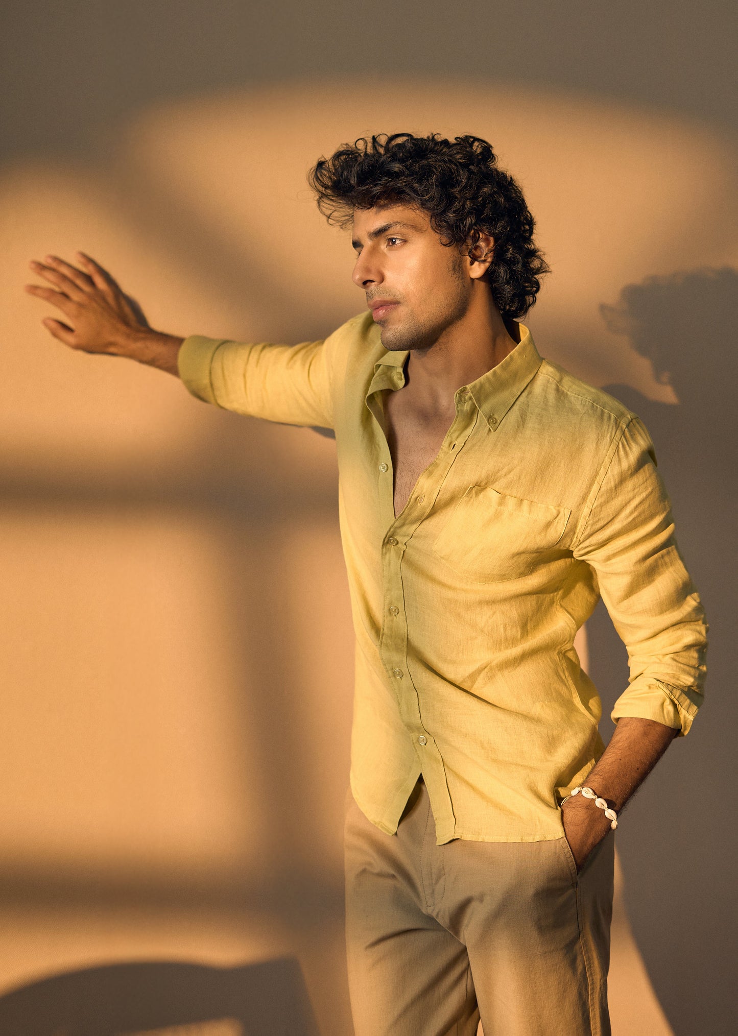 100% Pure Light Lemon Yellow Linen Shirt