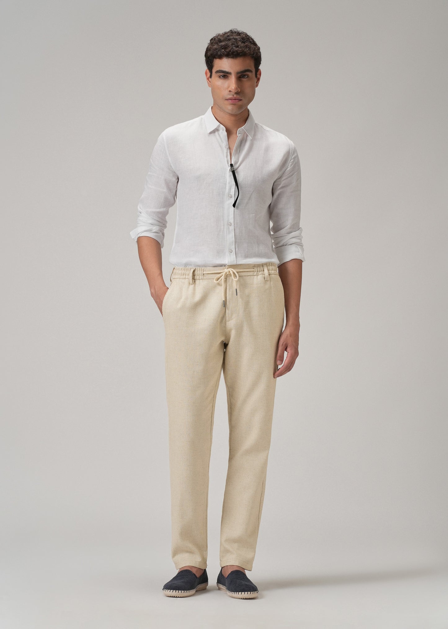 Dark Beige Blended Linen Pant