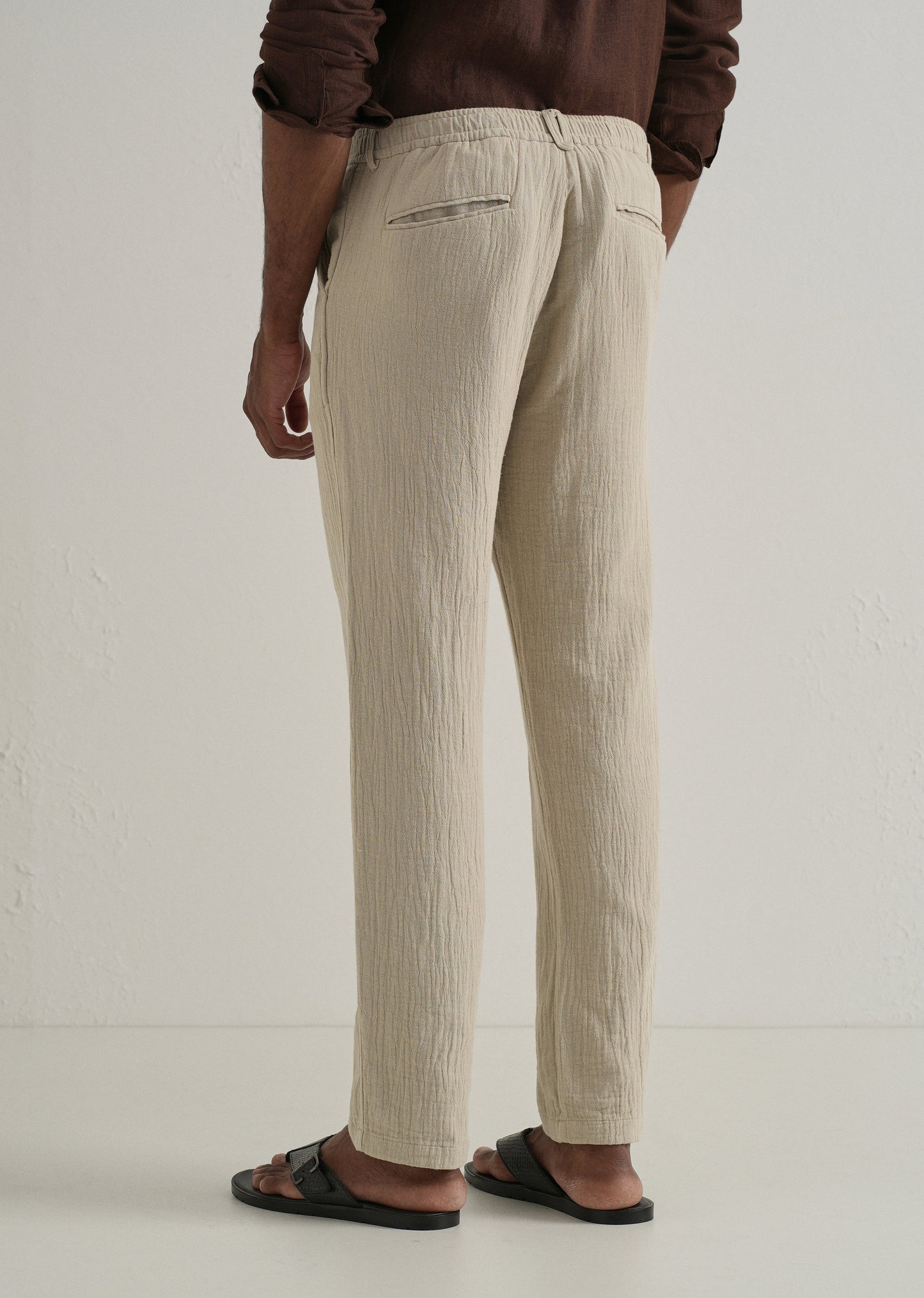Dark Beige Crinkled Cotton Trouser