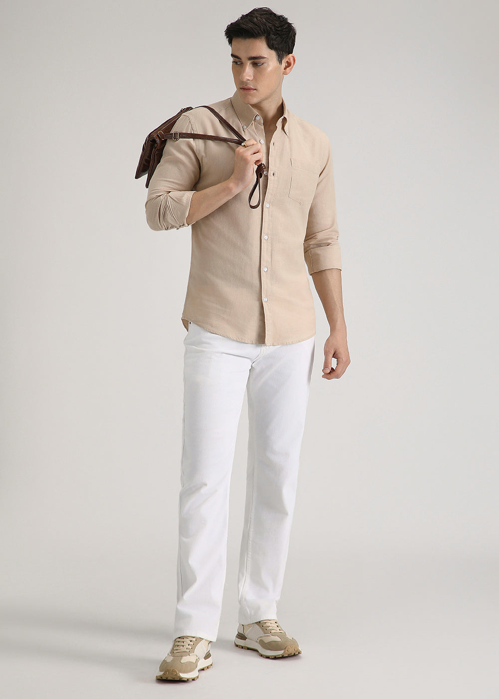 Dark Beige Cotton Linen Shirt