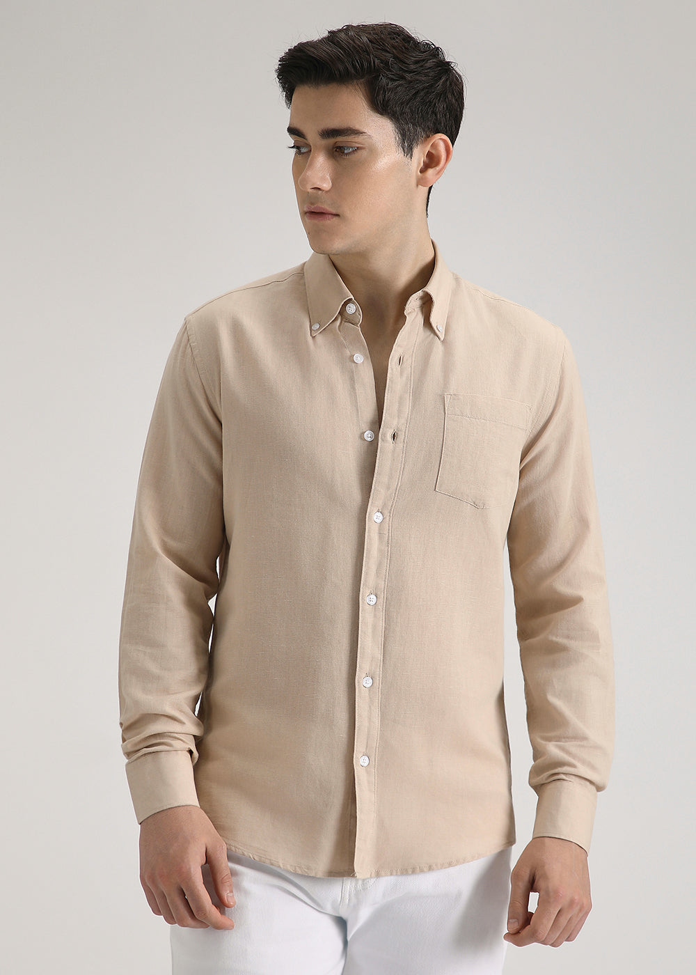 Dark Beige Cotton Linen Shirt