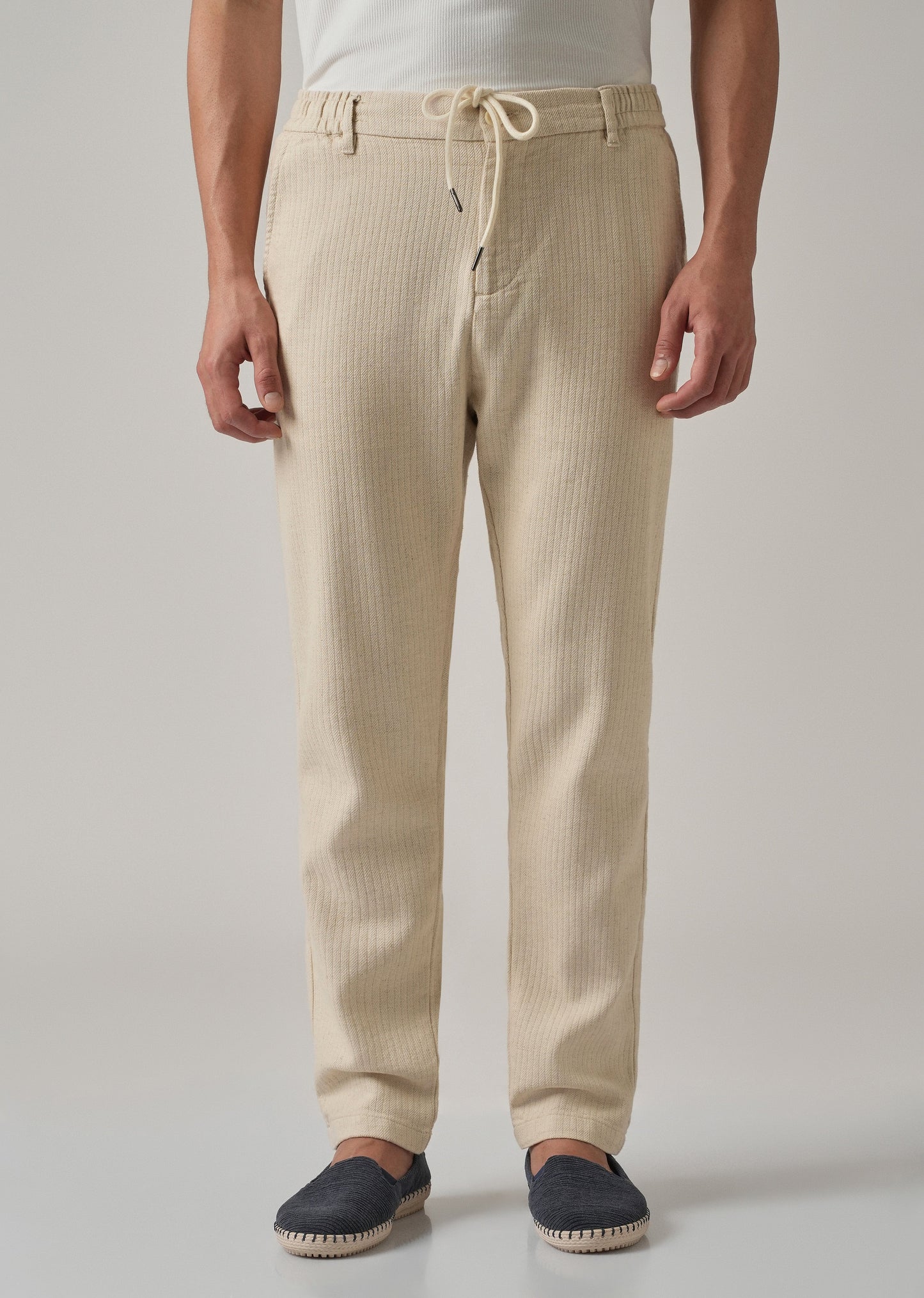 Dark Beige Stripe Blended Linen Pant