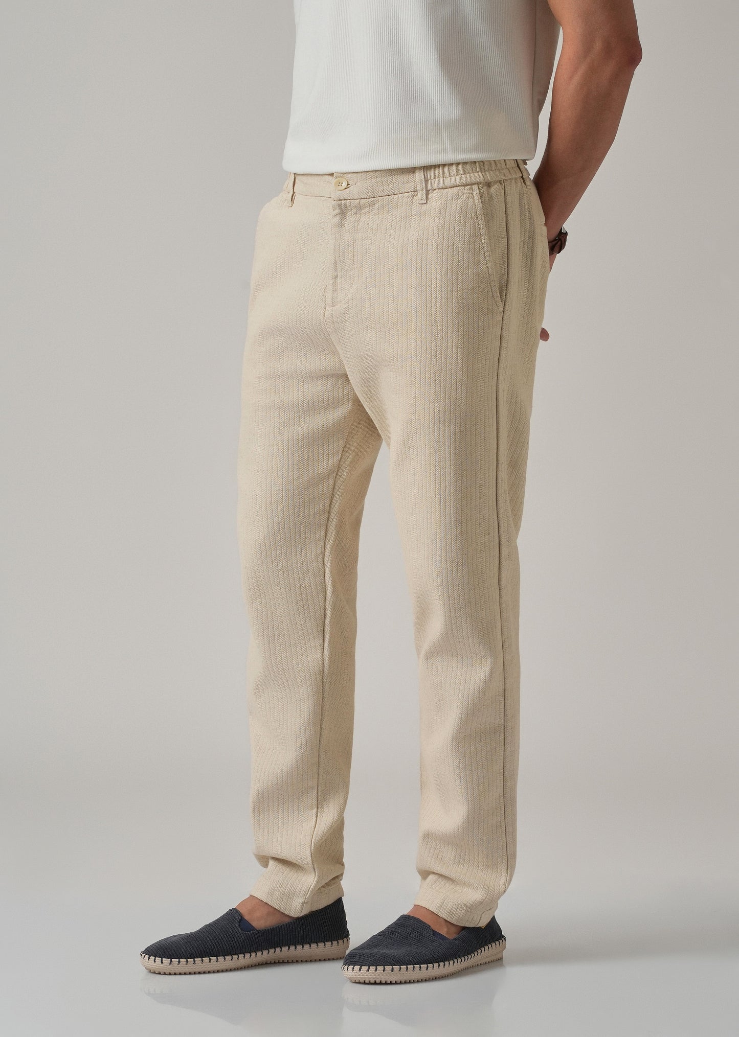 Dark Beige Stripe Blended Linen Pant