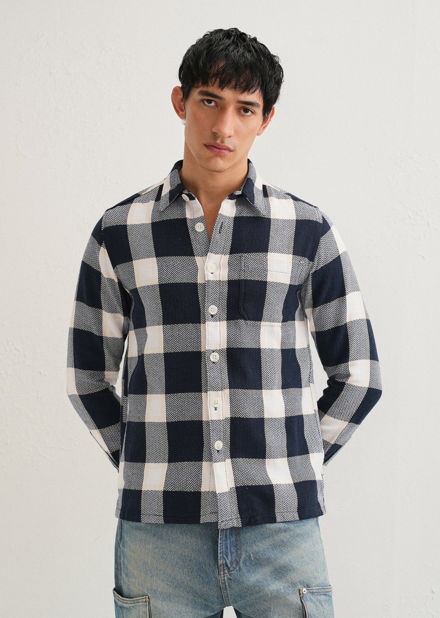 Dark Blue Checked Overshirt