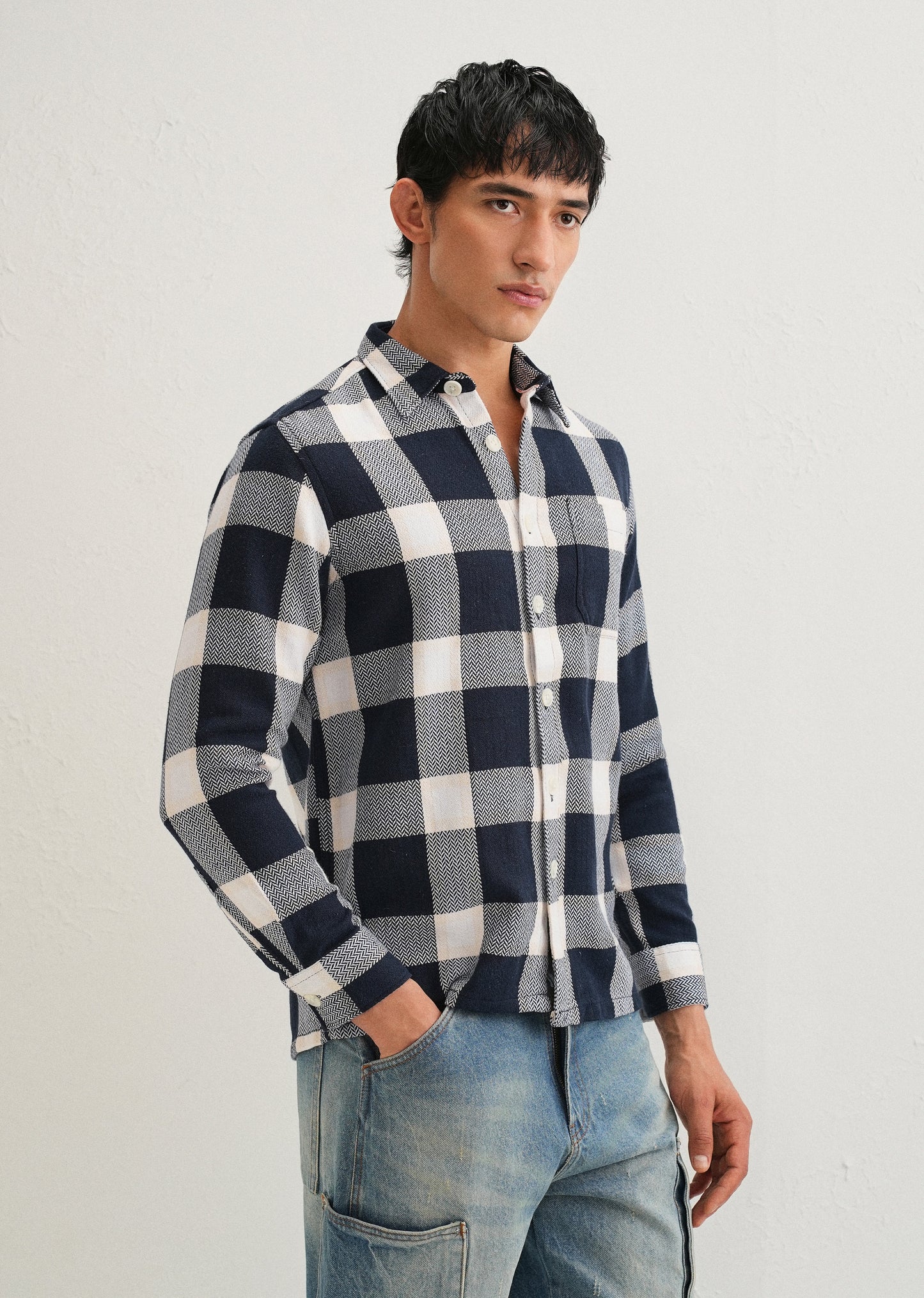 Dark Blue Checked Overshirt