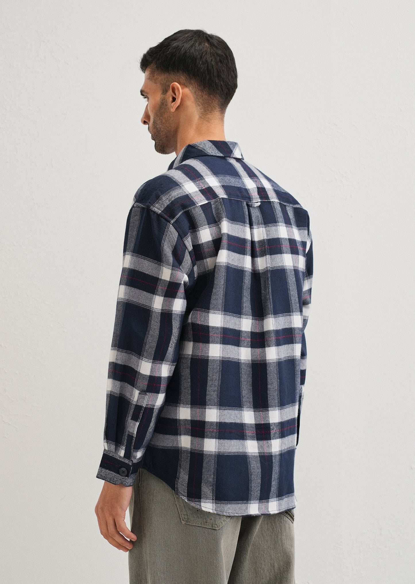 Dark Blue Checked Relaxed Fit Shacket