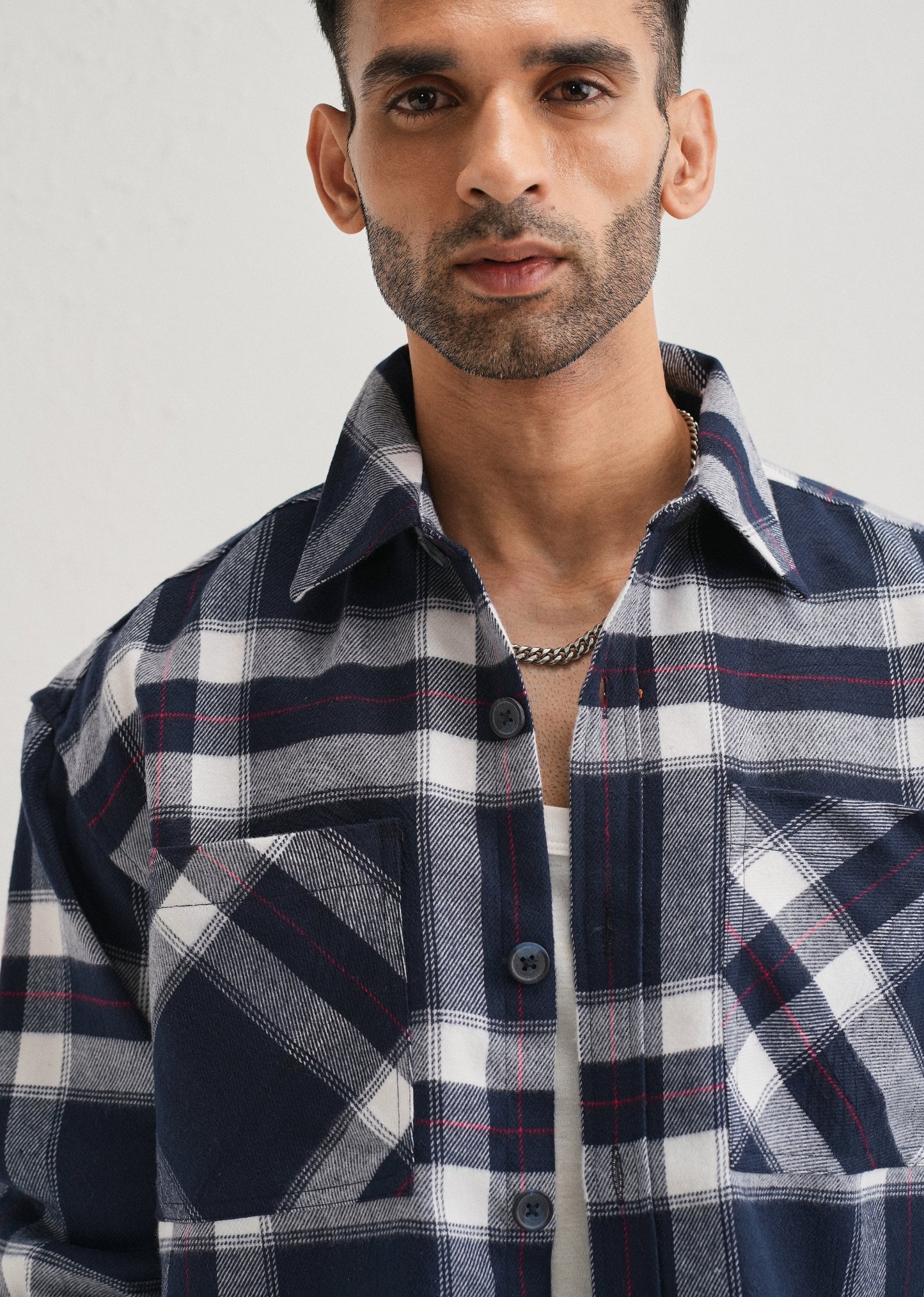 Dark Blue Checked Relaxed Fit Shacket