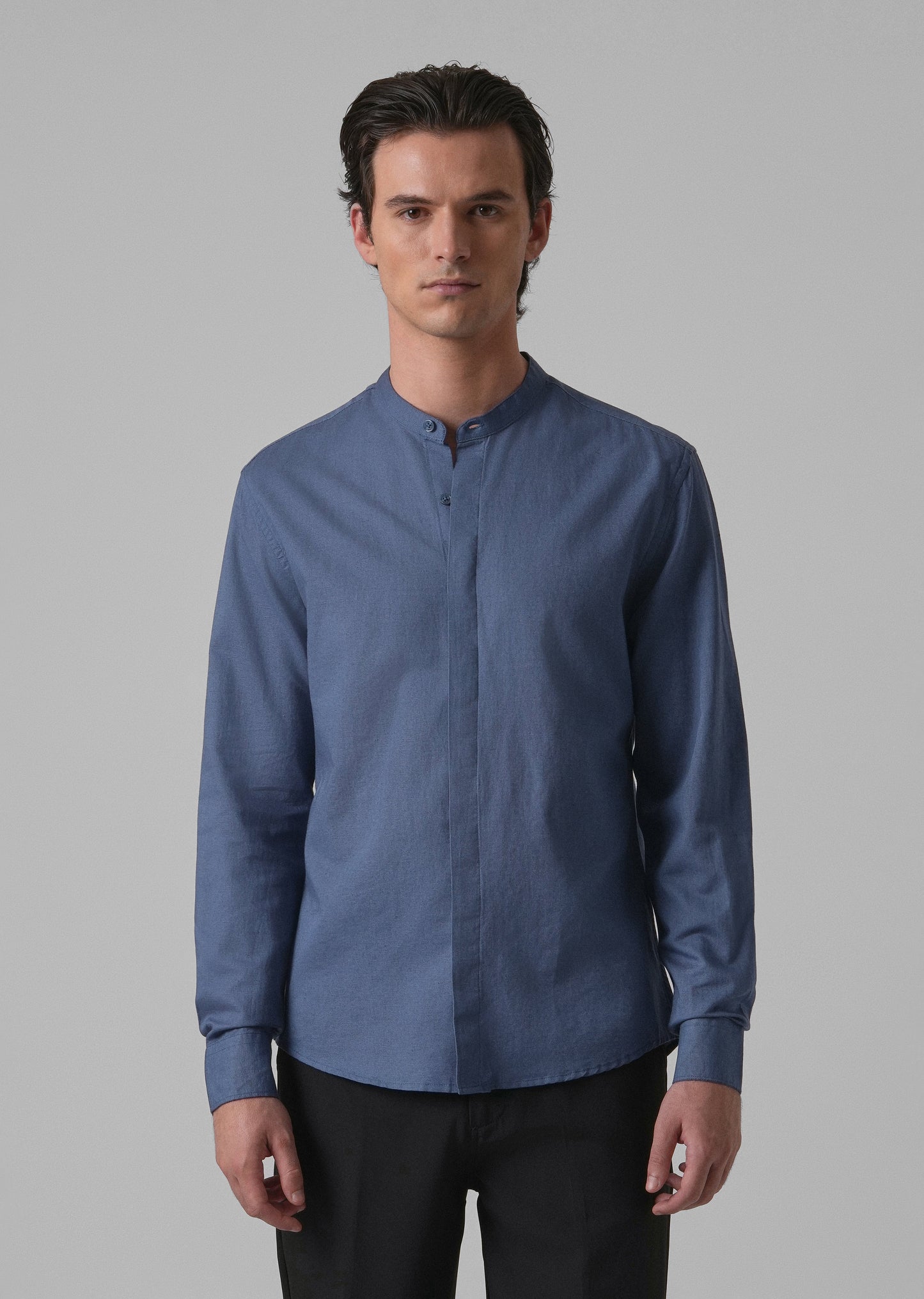 Dark Blue Cotton Linen Shirt