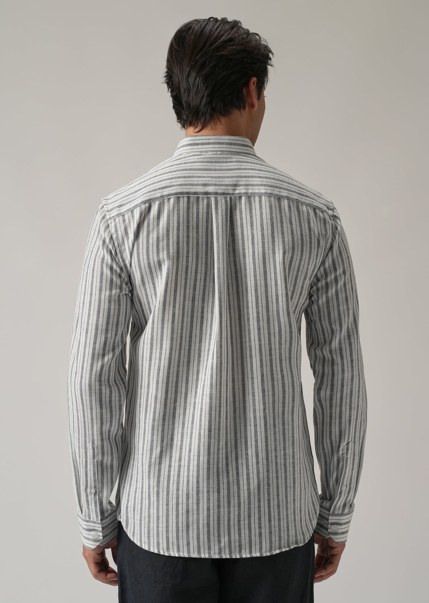 Dark Blue Linen Stripe Shirt