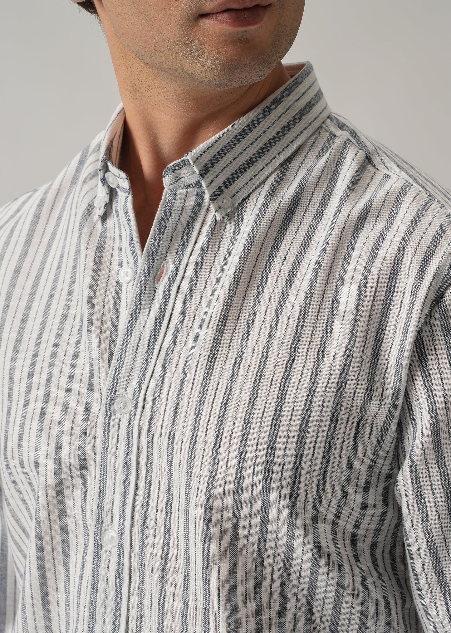 Dark Blue Linen Stripe Shirt