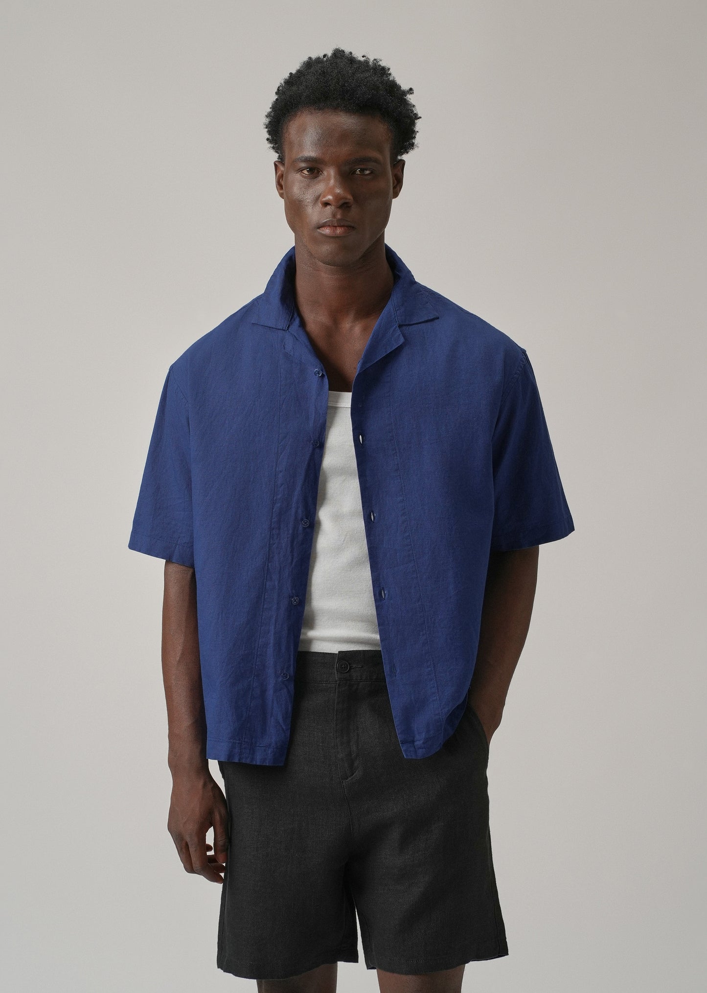Dark Blue Cotton/Linen Shirt