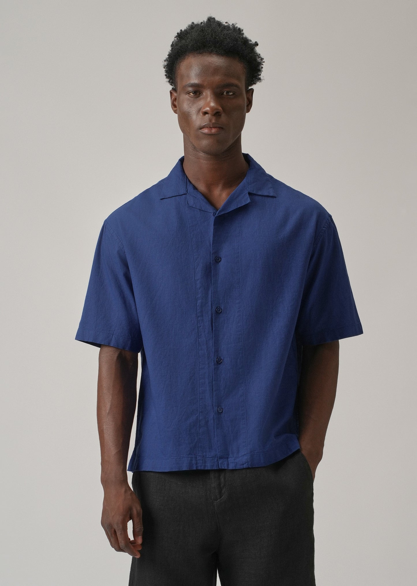 Dark Blue Cotton/Linen Shirt