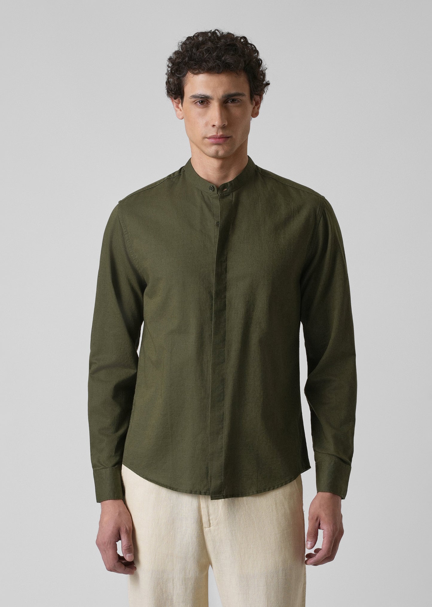 Dark Green Cotton Linen Shirt