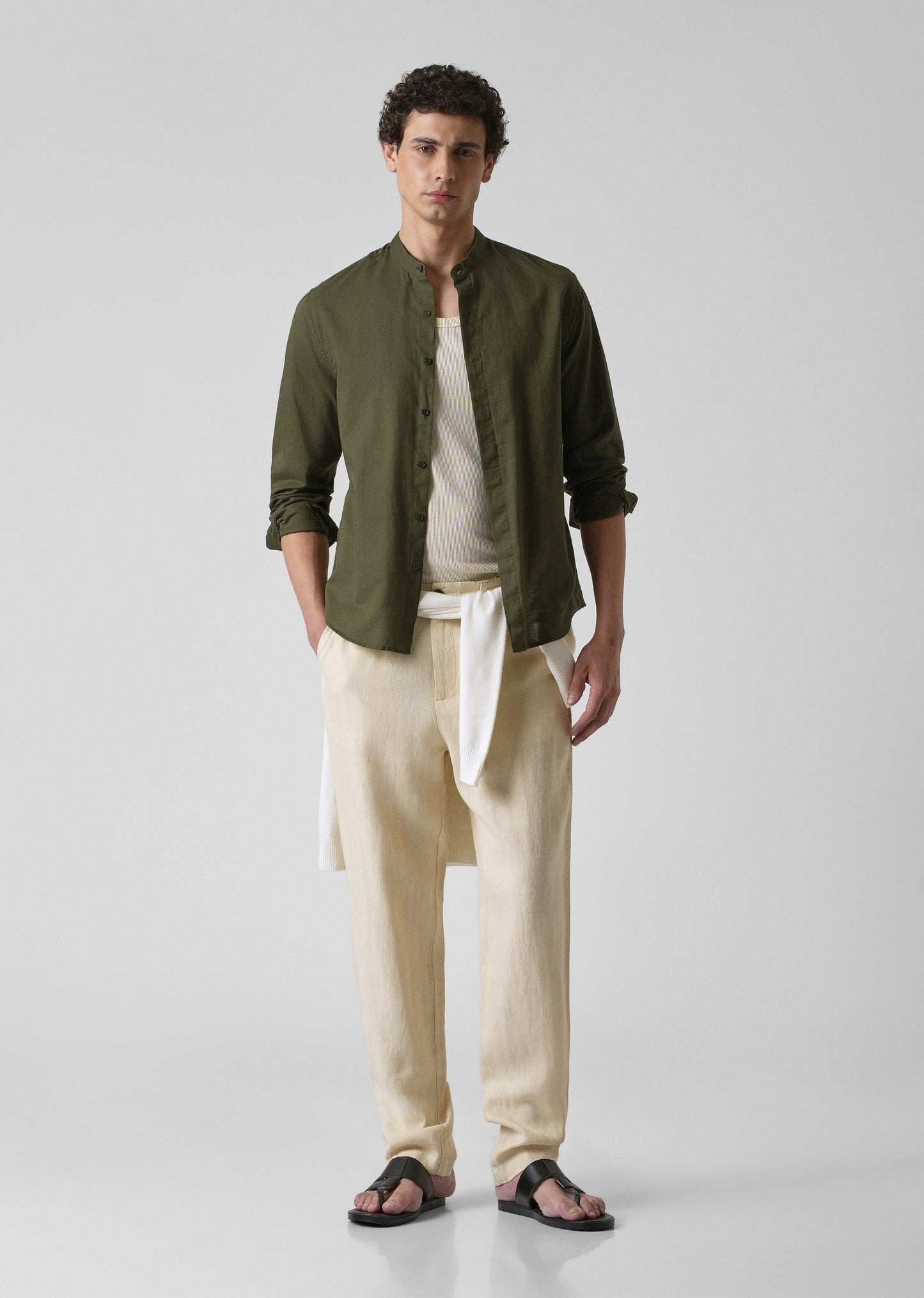 Dark Green Cotton Linen Shirt