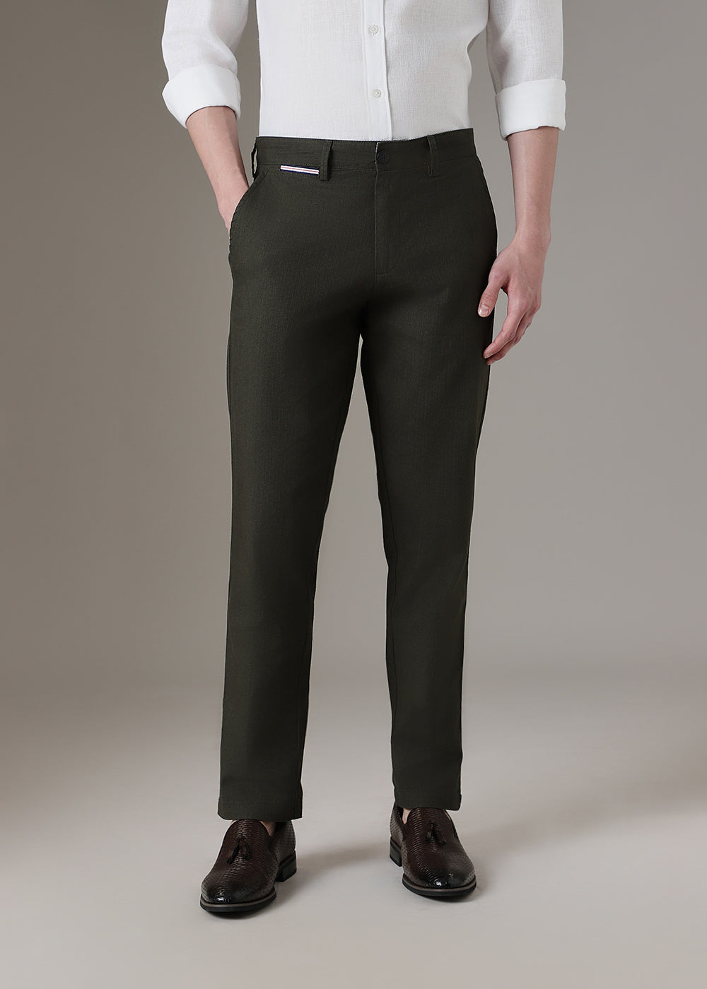 Dark Olive Linen Trouser