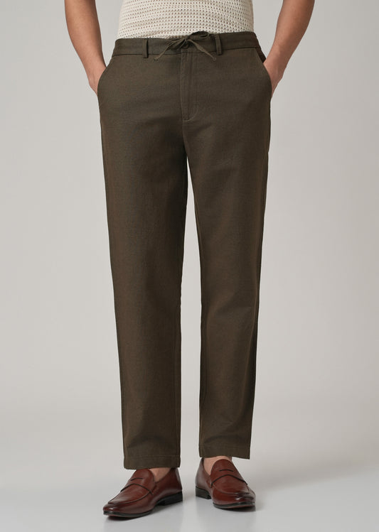 Dark Olive Linen Relaxed Fit Trouser