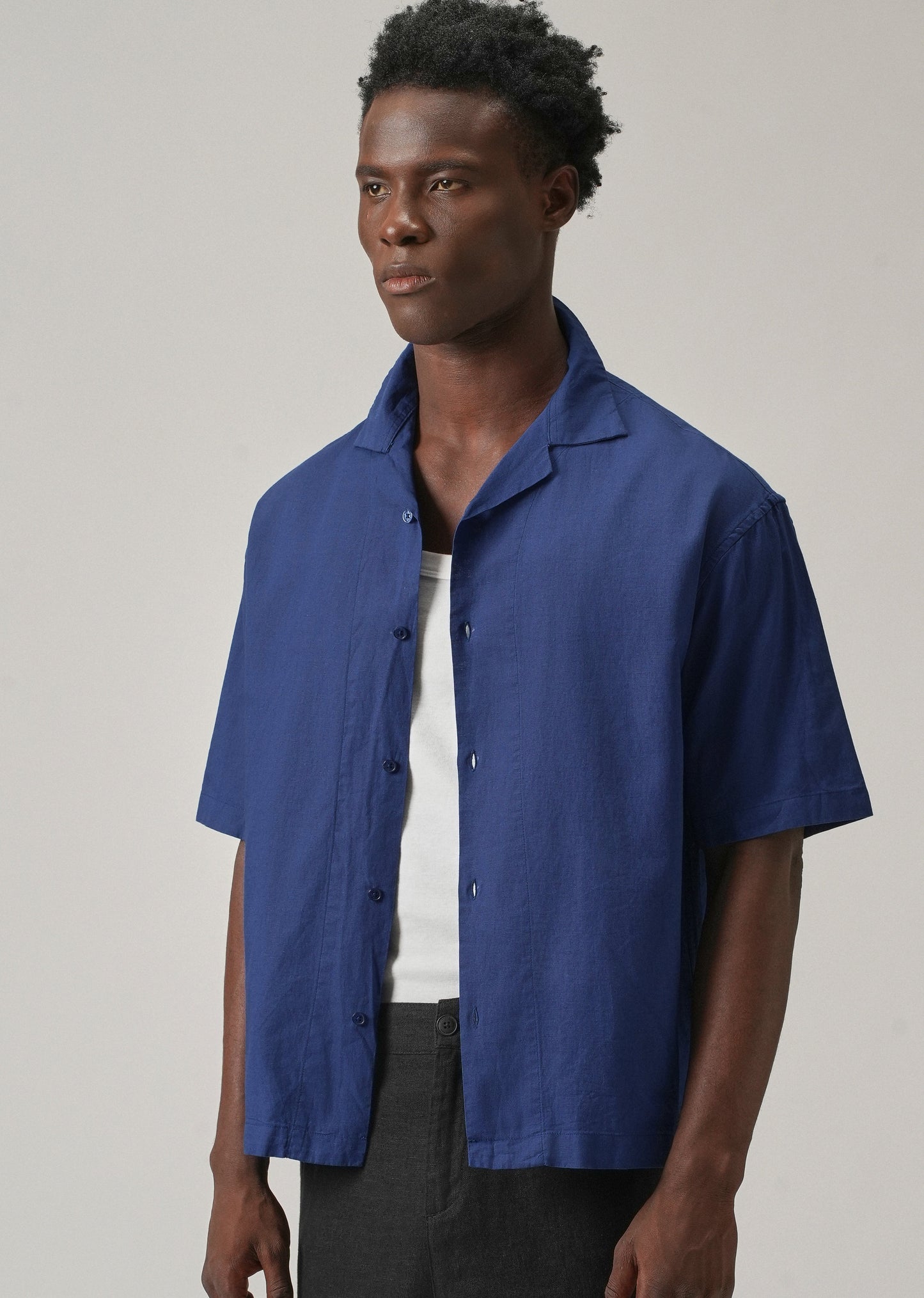 Dark Blue Cotton/Linen Shirt
