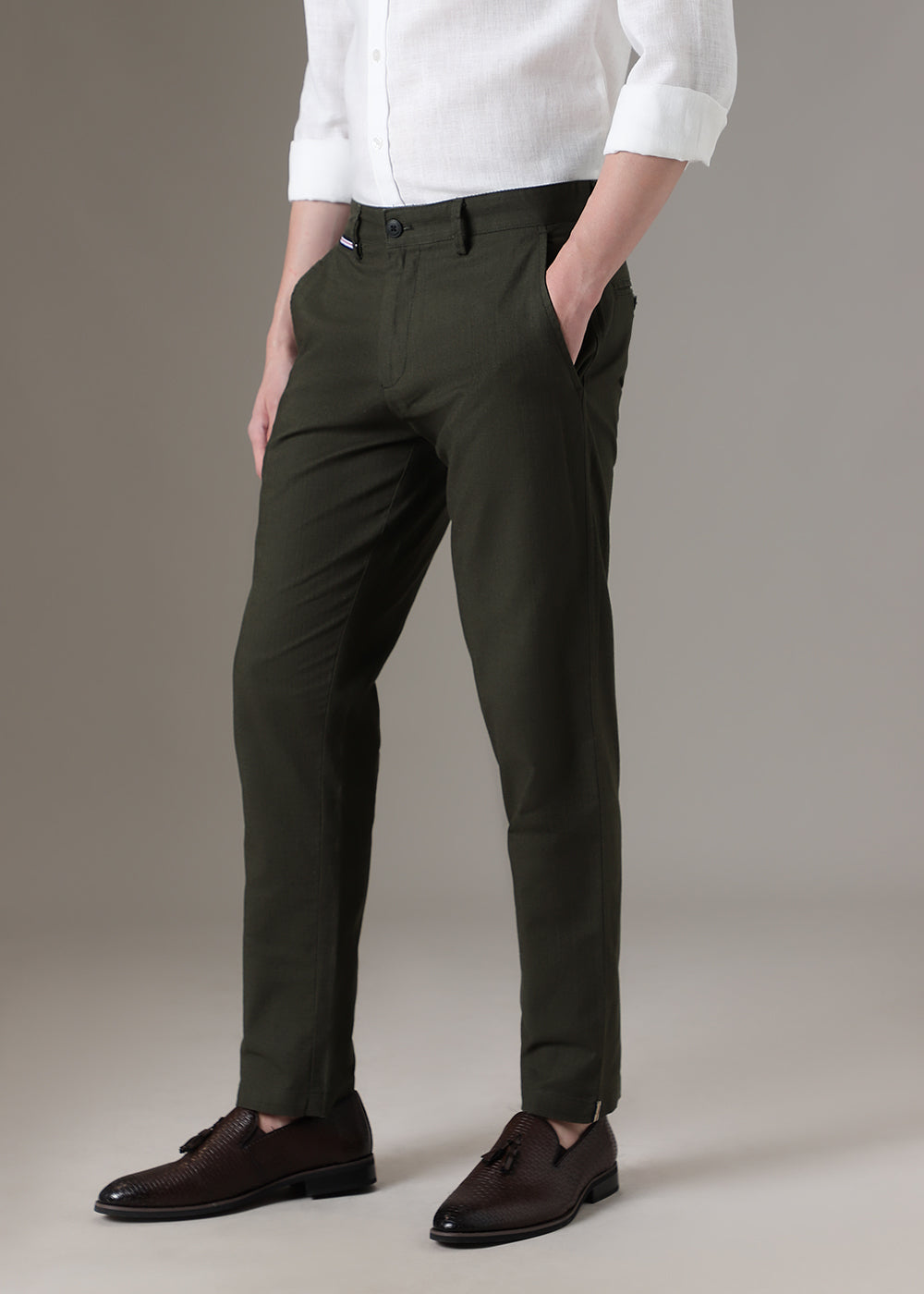 Dark Olive Linen Trouser