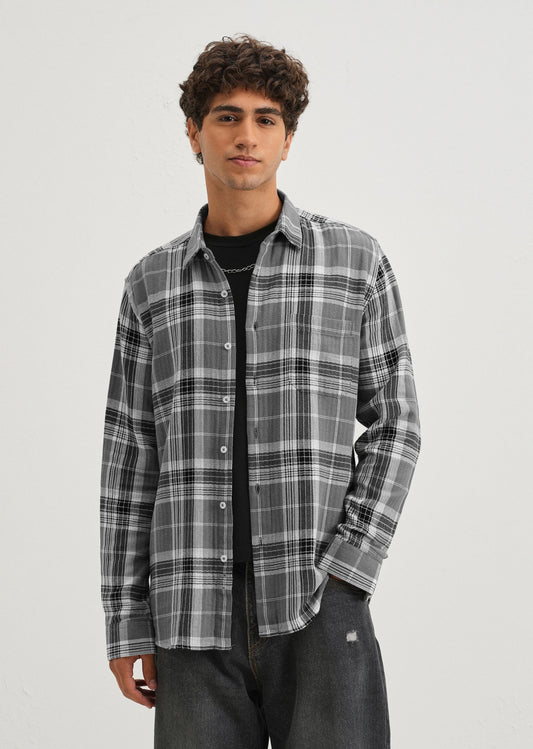 Dobby Ash Grey Check Shirt