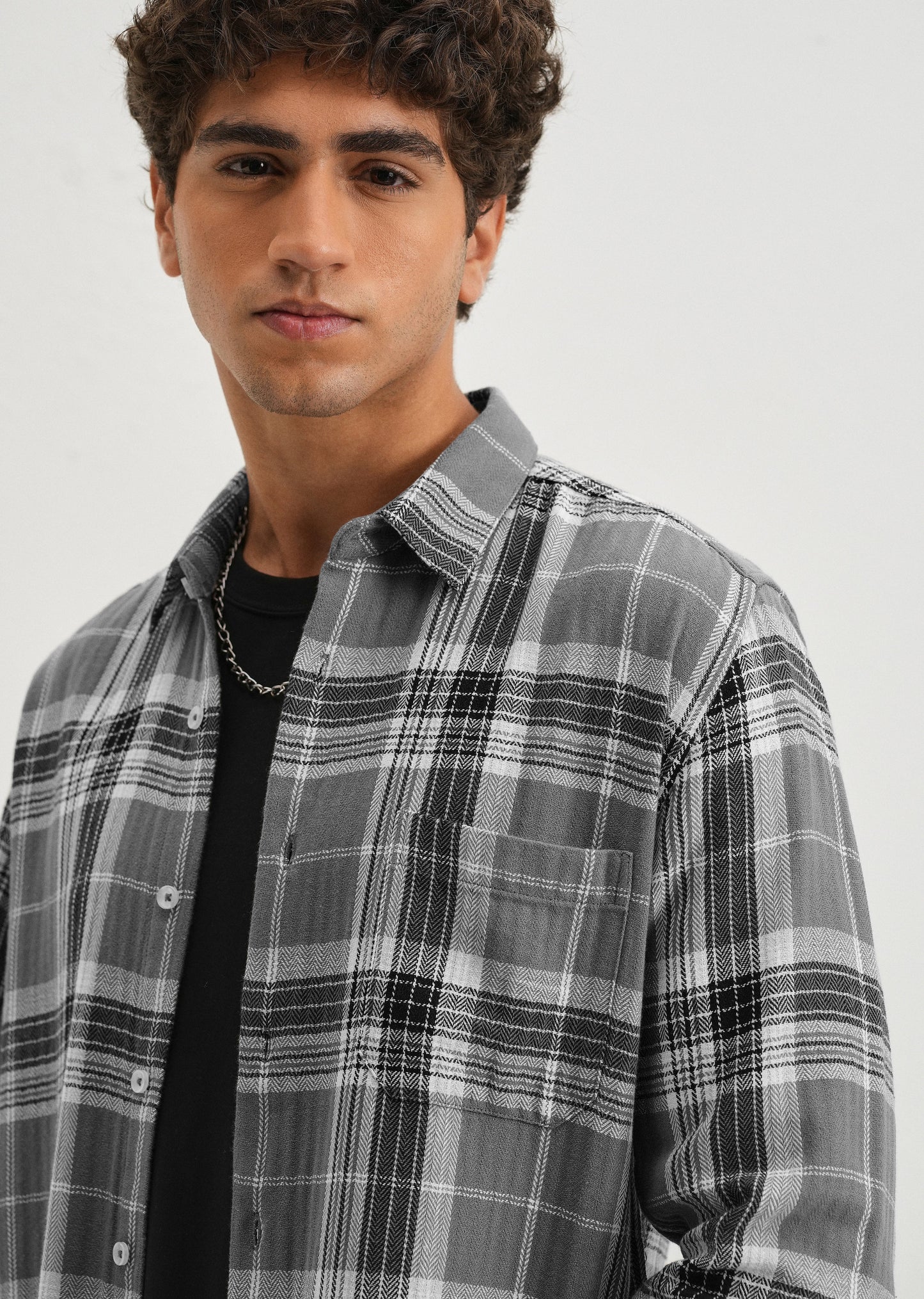 Dobby Ash Grey Check Shirt