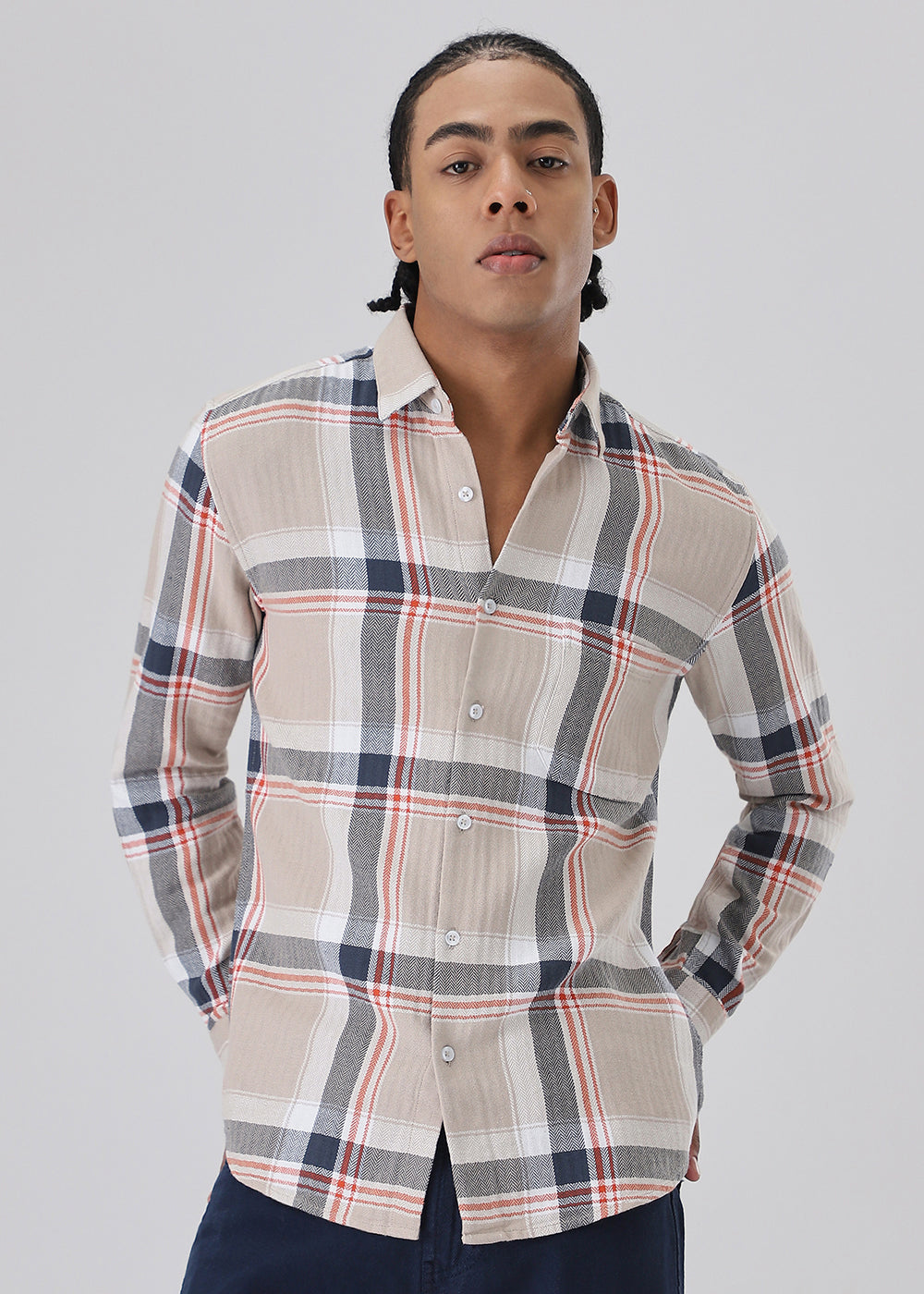 Dobby Check Khaki Shirt