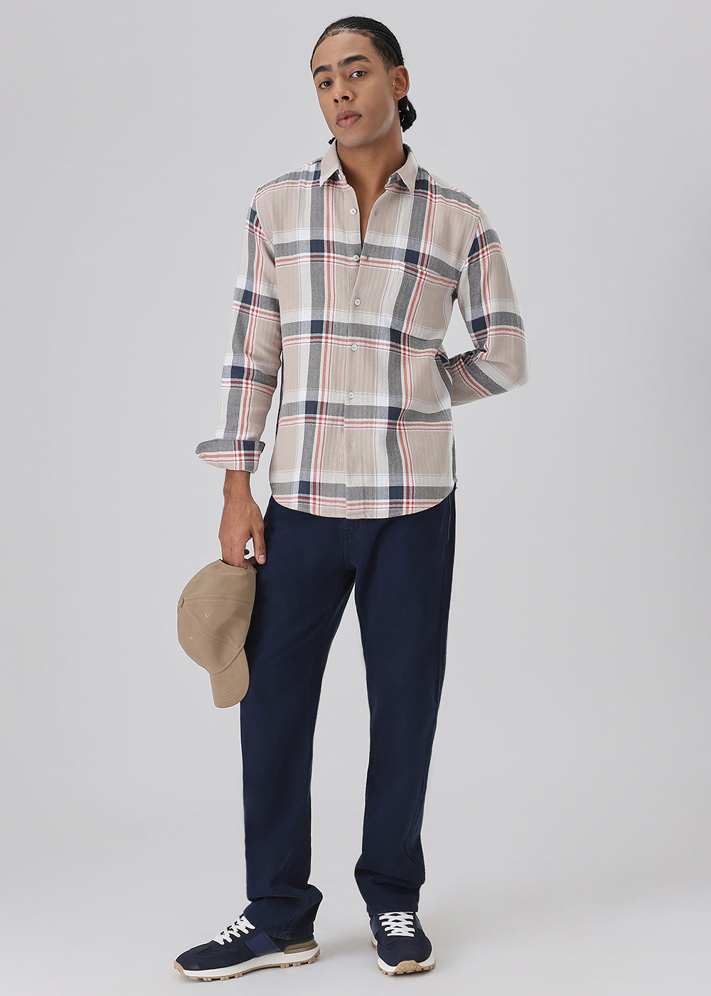 Dobby Check Khaki Shirt